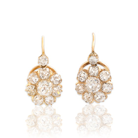 Antique Rare 18k & 14k Rosy Yellow Gold 5.53cttw Old Mine Cut Diamond Earrings