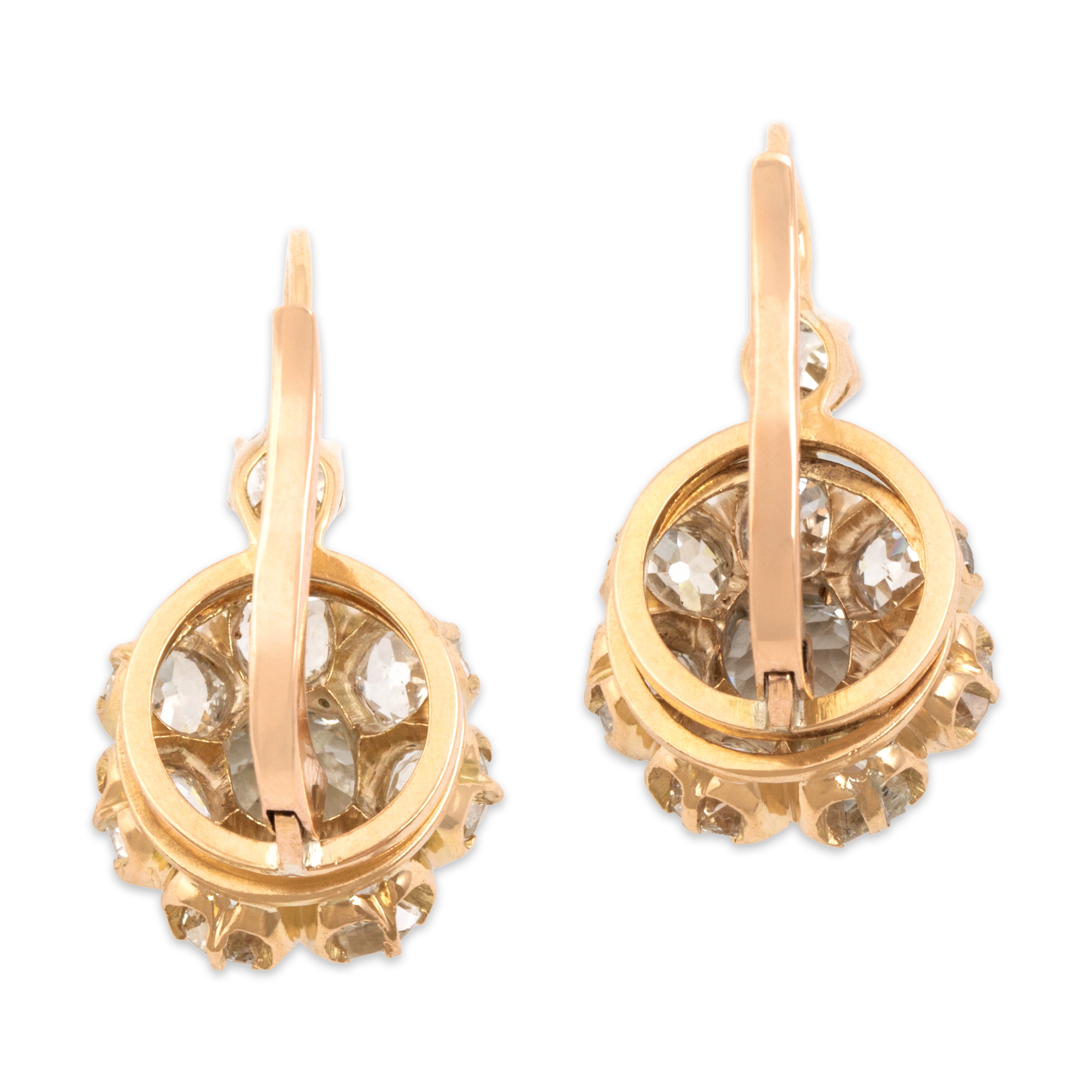 Antique Rare 18k & 14k Rosy Yellow Gold 5.53cttw Old Mine Cut Diamond Earrings