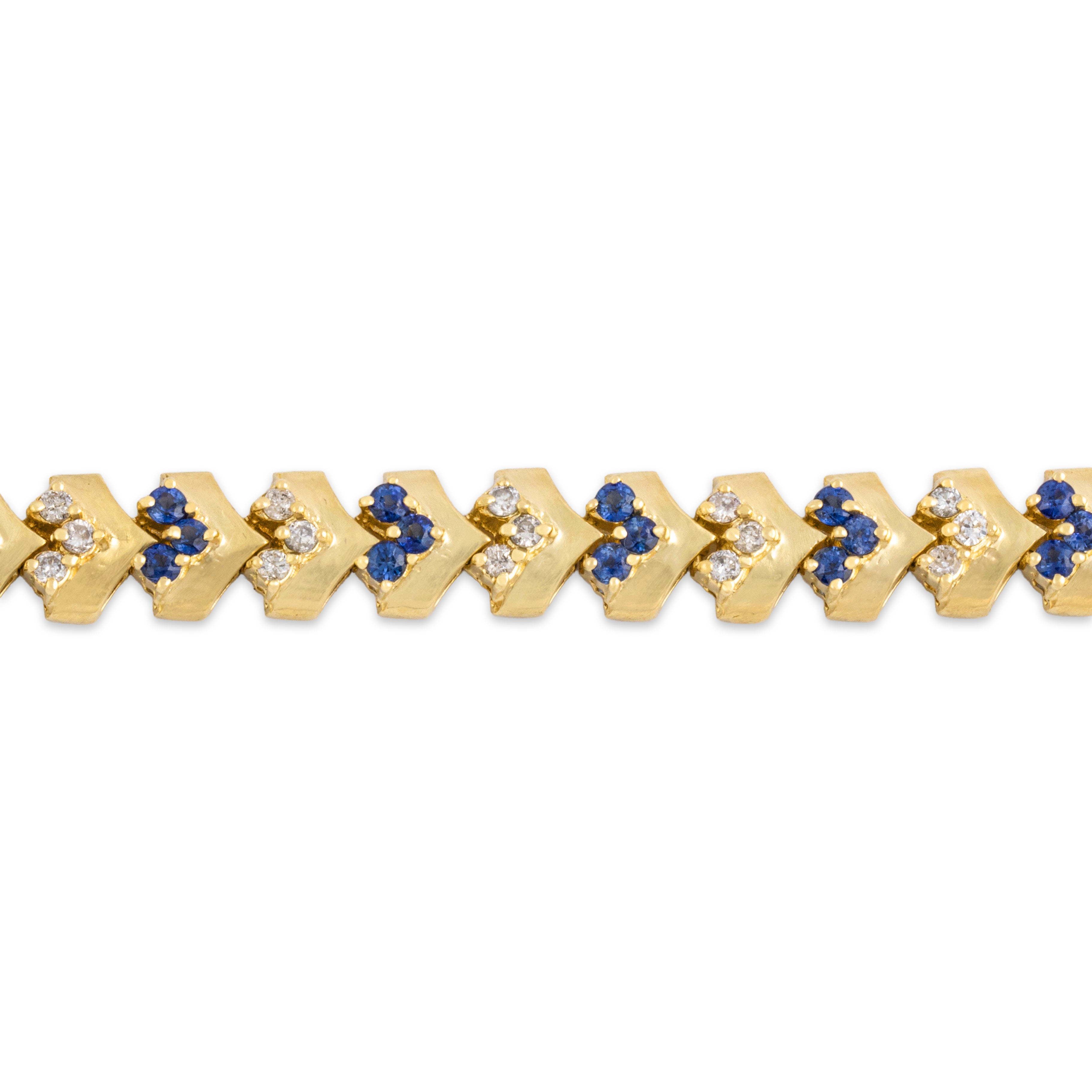 Vintage Heavy 14k Yellow Gold 1.88cttw Blue Sapphire .85cttw Diamond Bracelet 7