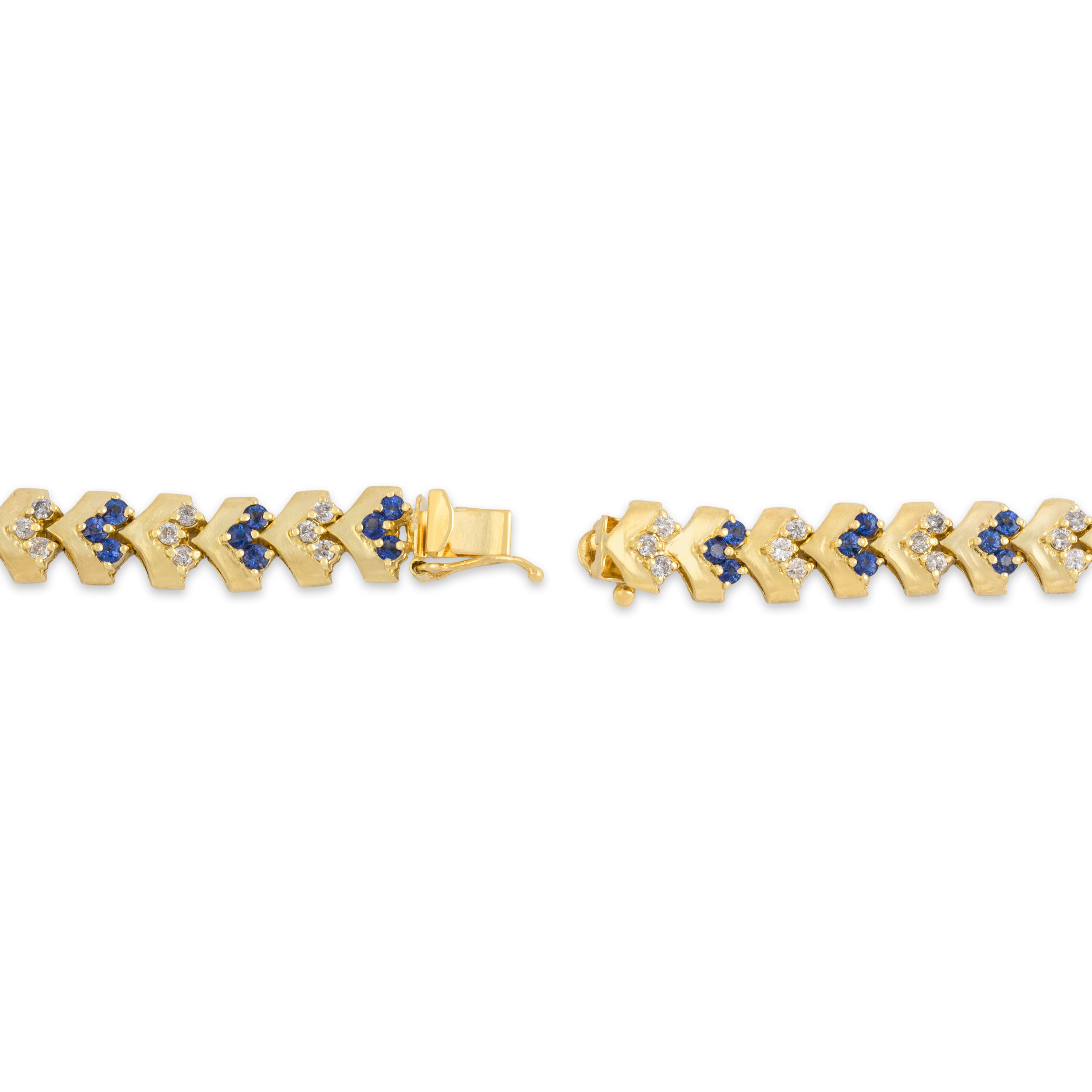 Vintage Heavy 14k Yellow Gold 1.88cttw Blue Sapphire .85cttw Diamond Bracelet 7
