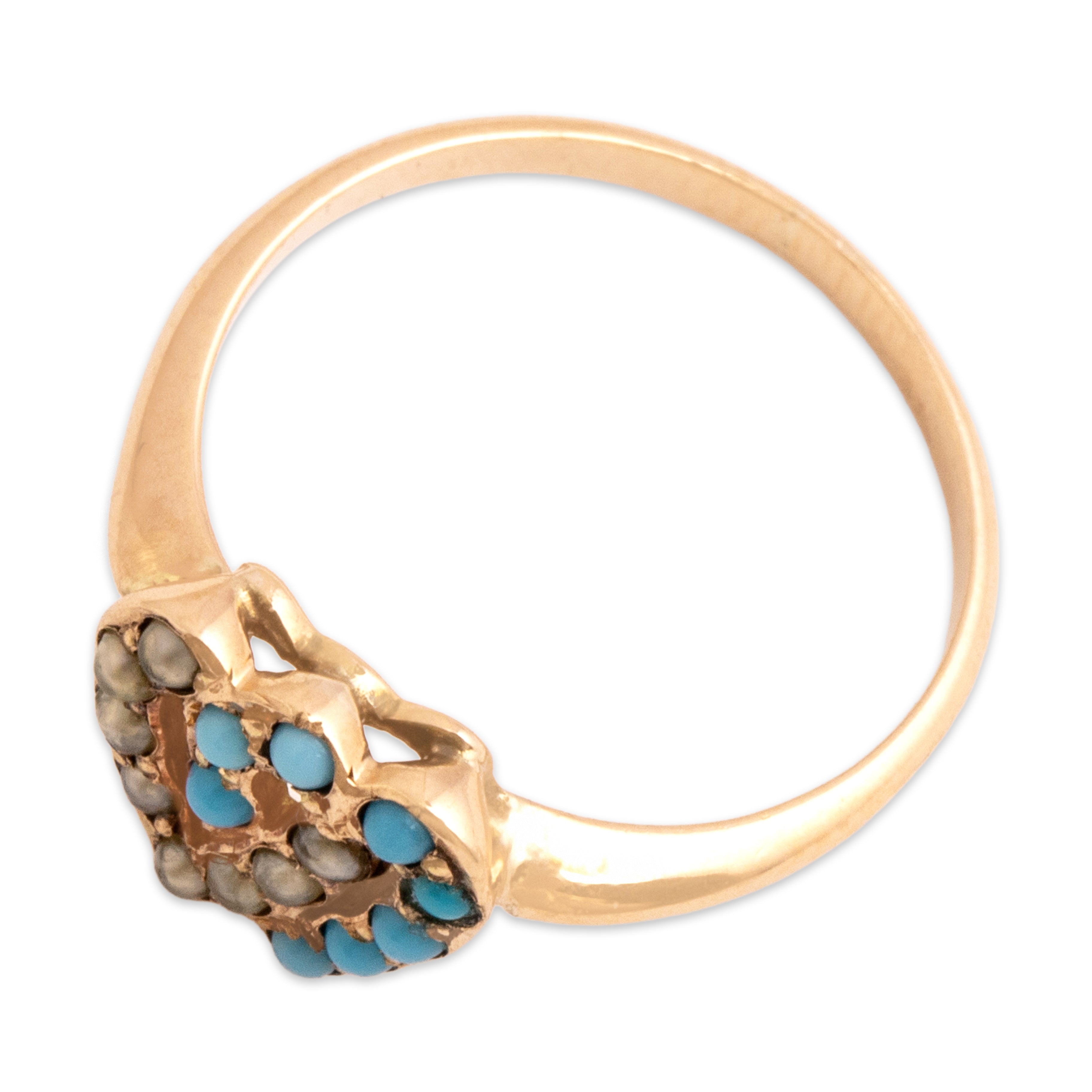 Antique Victorian 10k Rosy Yellow Gold Turquoise Pearl Heart Pinkie Ring 2.75