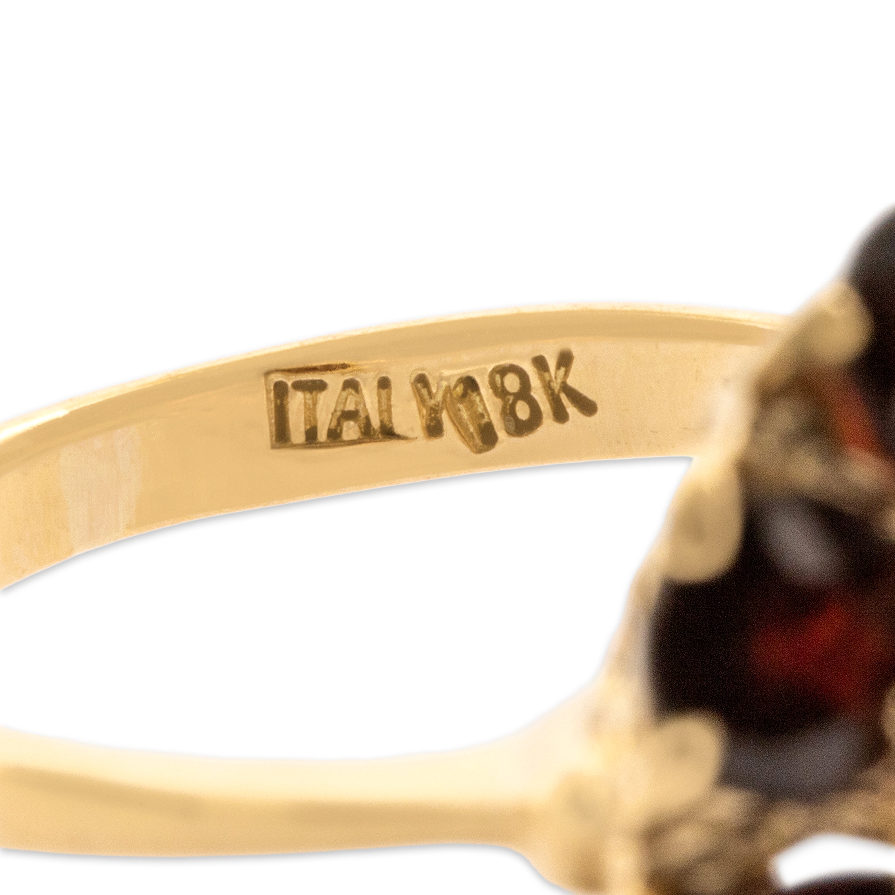 Vintage Italian 18k Yellow Gold 2.54cttw Garnet Deep Crimson Tower Ring - Hallmark view