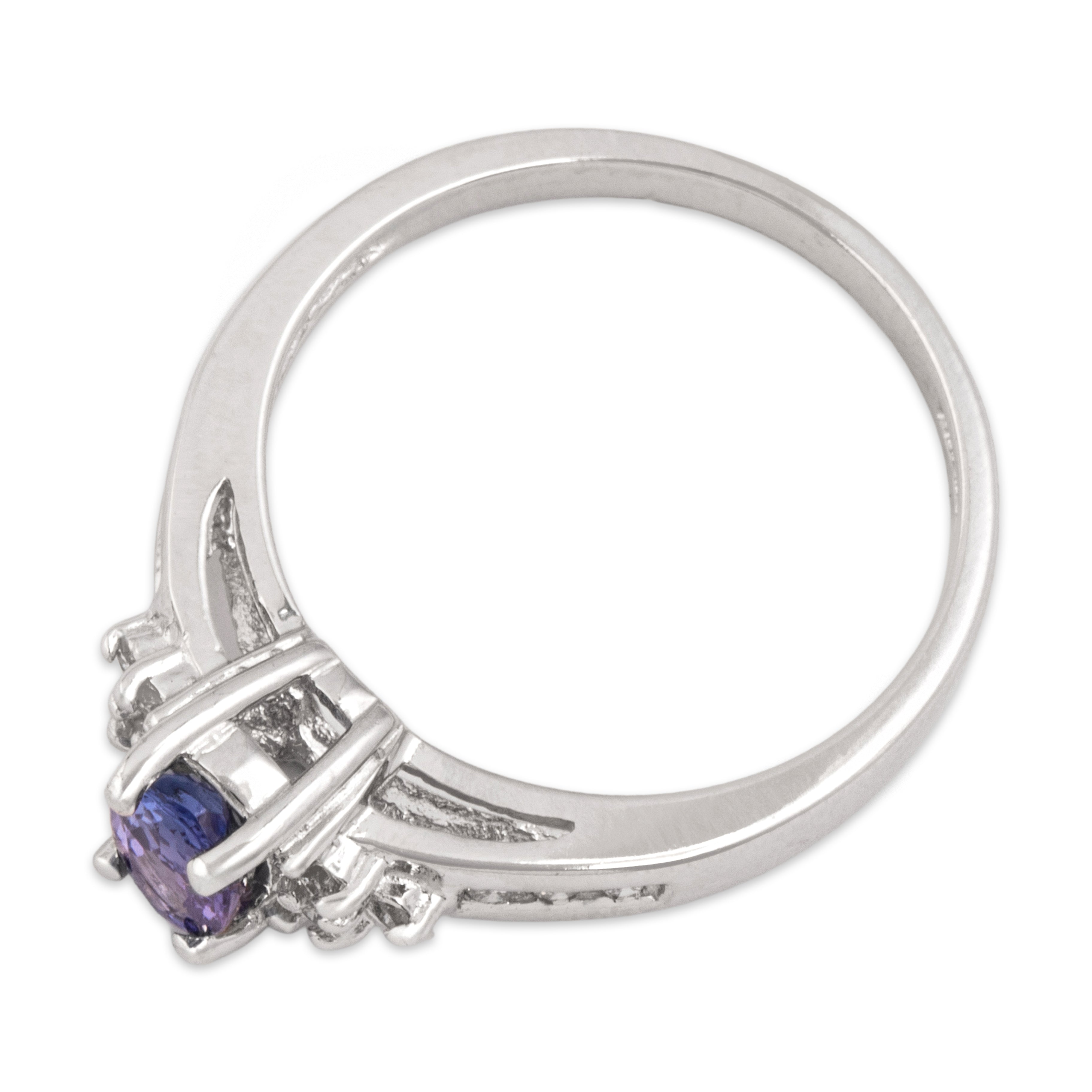 Vintage 14k White Gold Tanzanite Diamond Sparkling Accented Oval Ring - Overall view