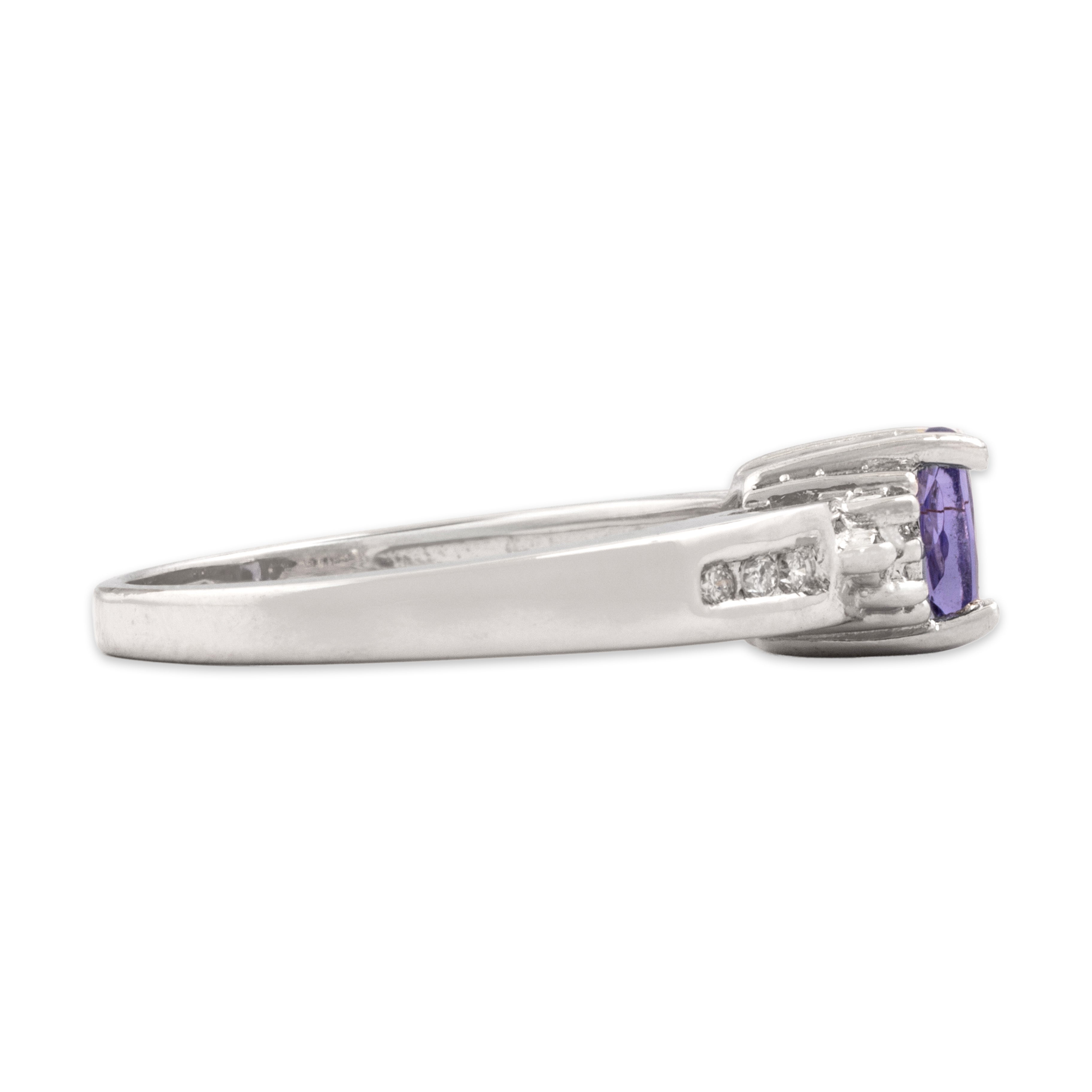 Vintage 14k White Gold Tanzanite Diamond Sparkling Accented Oval Ring - Side view