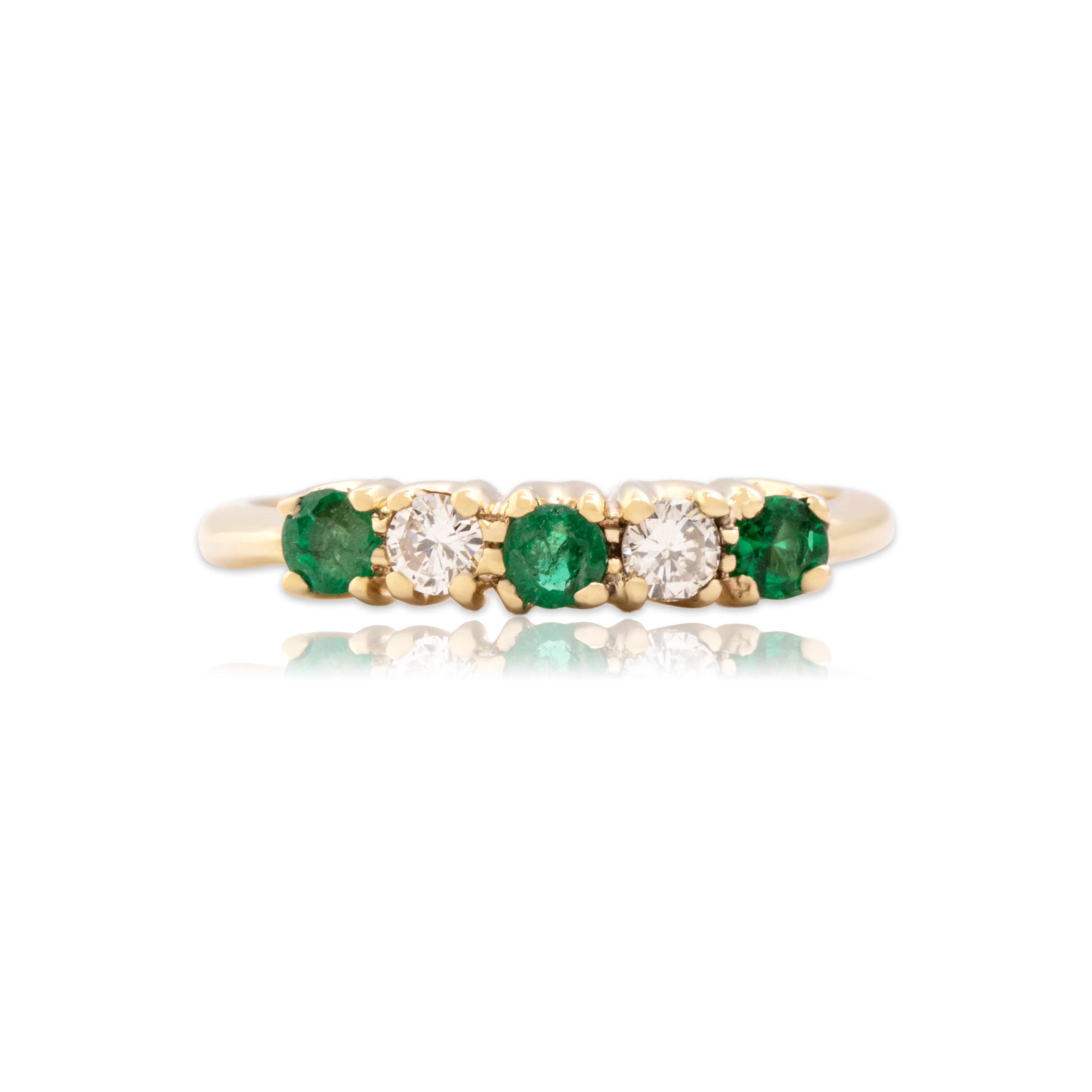 Vintage 14k Yellow Gold Emerald Diamond Vibrant Alternating Line Ring 6.50