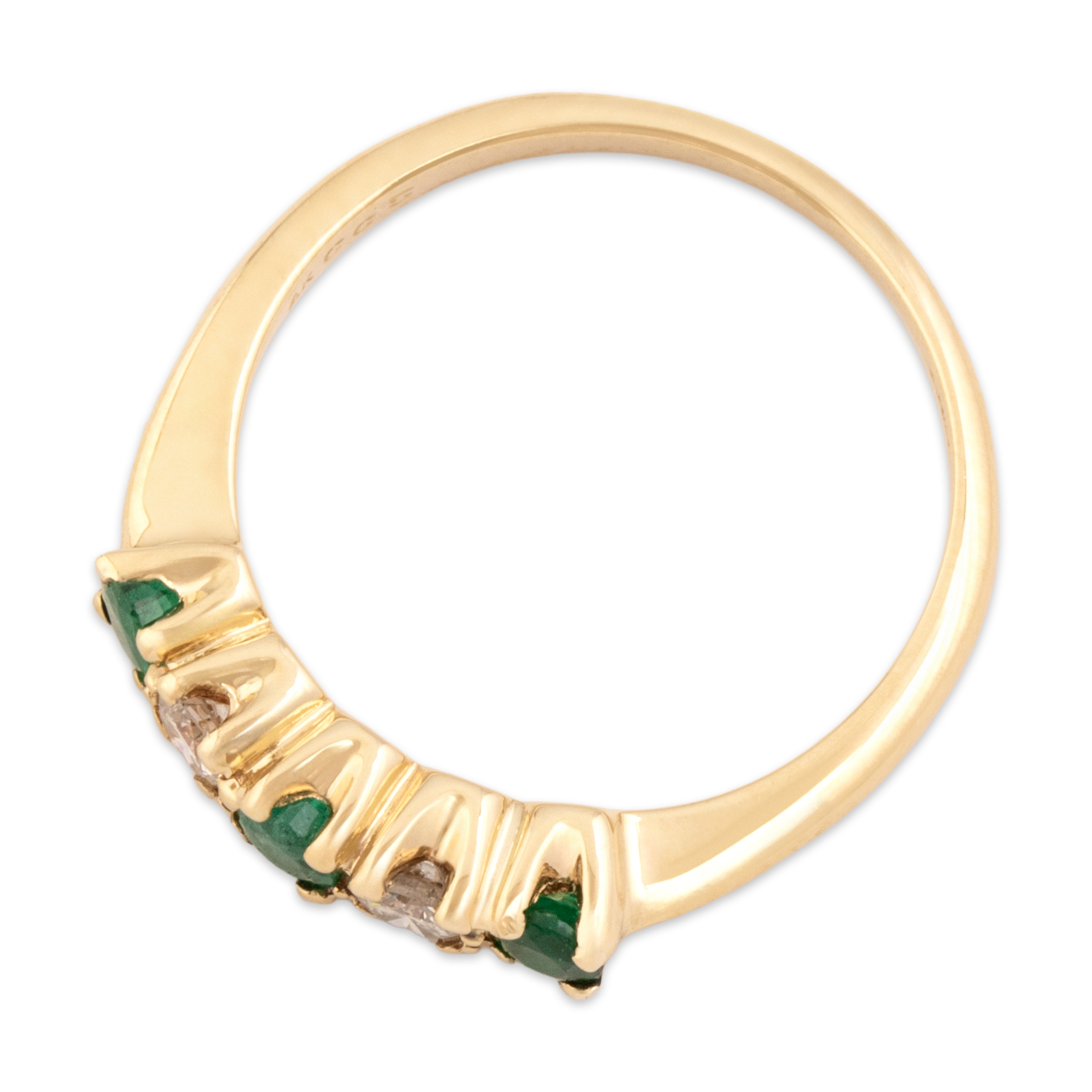 Vintage 14k Yellow Gold Emerald Diamond Vibrant Alternating Line Ring 6.50