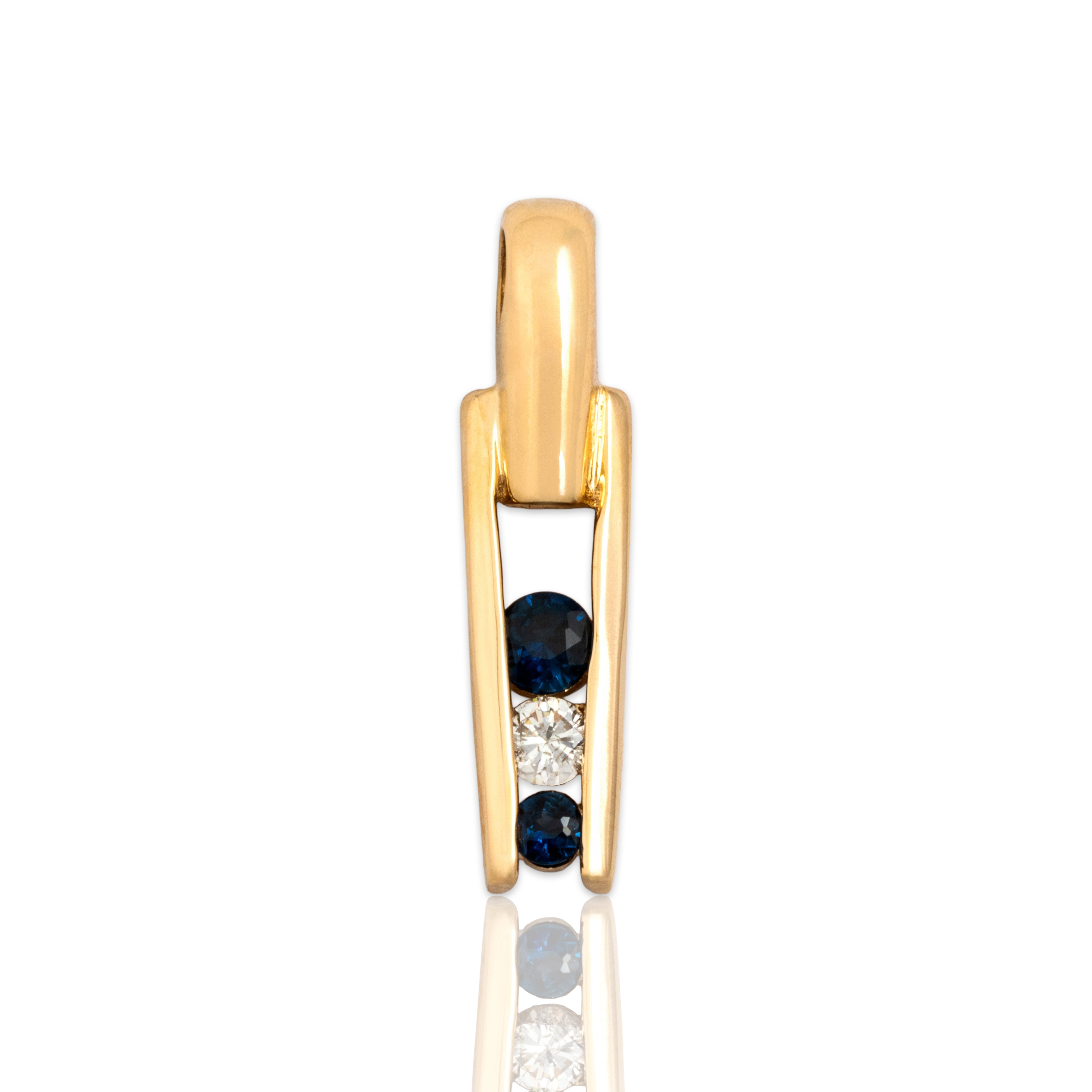 Vintage Small 14k Yellow Gold Blue Sapphire Diamond Graduated Line Drop Pendant