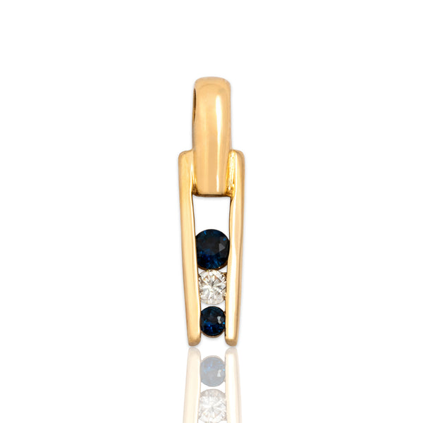 Vintage Small 14k Yellow Gold Blue Sapphire Diamond Graduated Line Drop Pendant