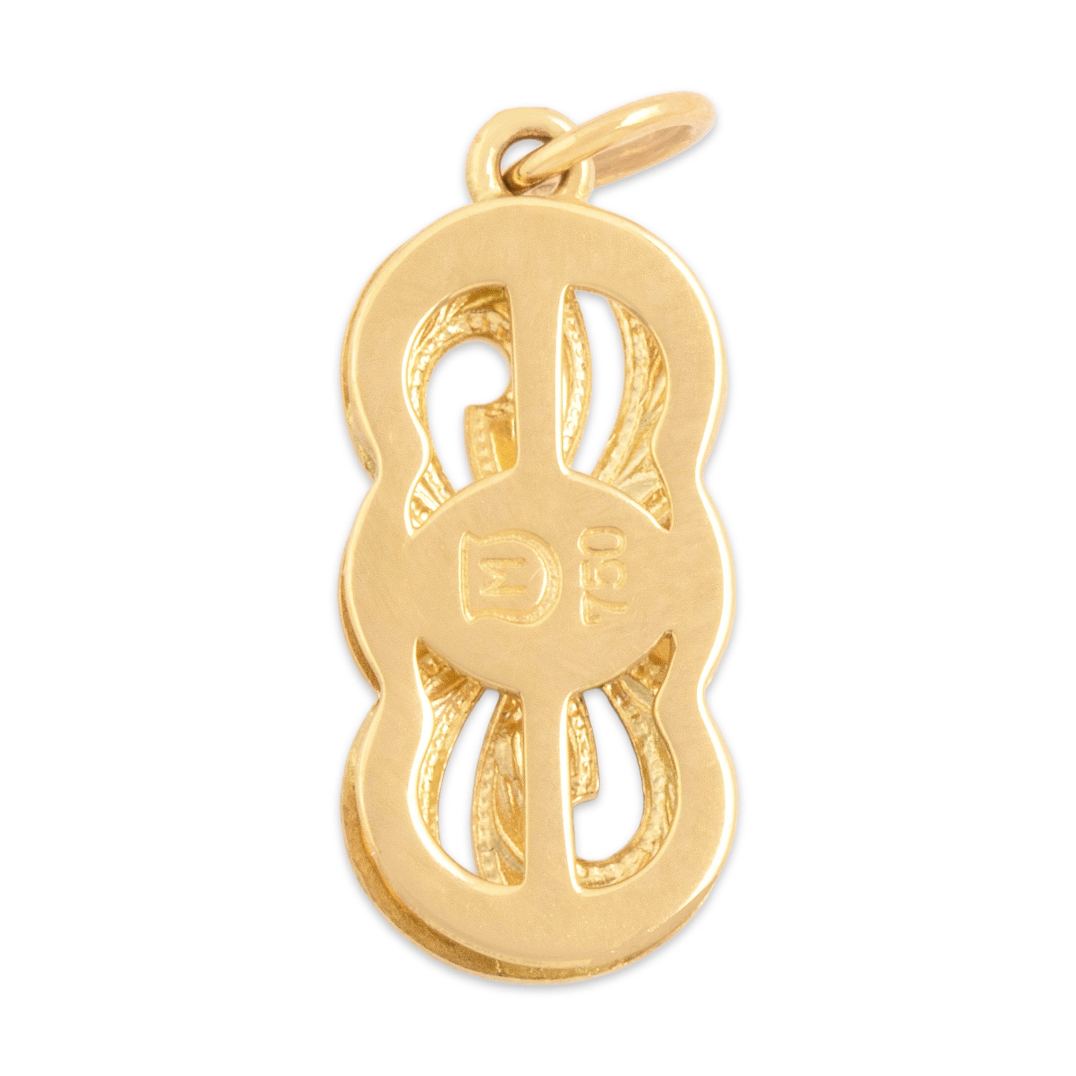 Vintage Mikimoto 18k Yellow Gold Pearl Infinite Engraved Swirl Pendant - Back view