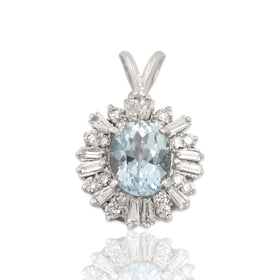 Vintage 18k White Gold 2.83ct Aquamarine 1.13cttw Diamond Burst Halo Pendant