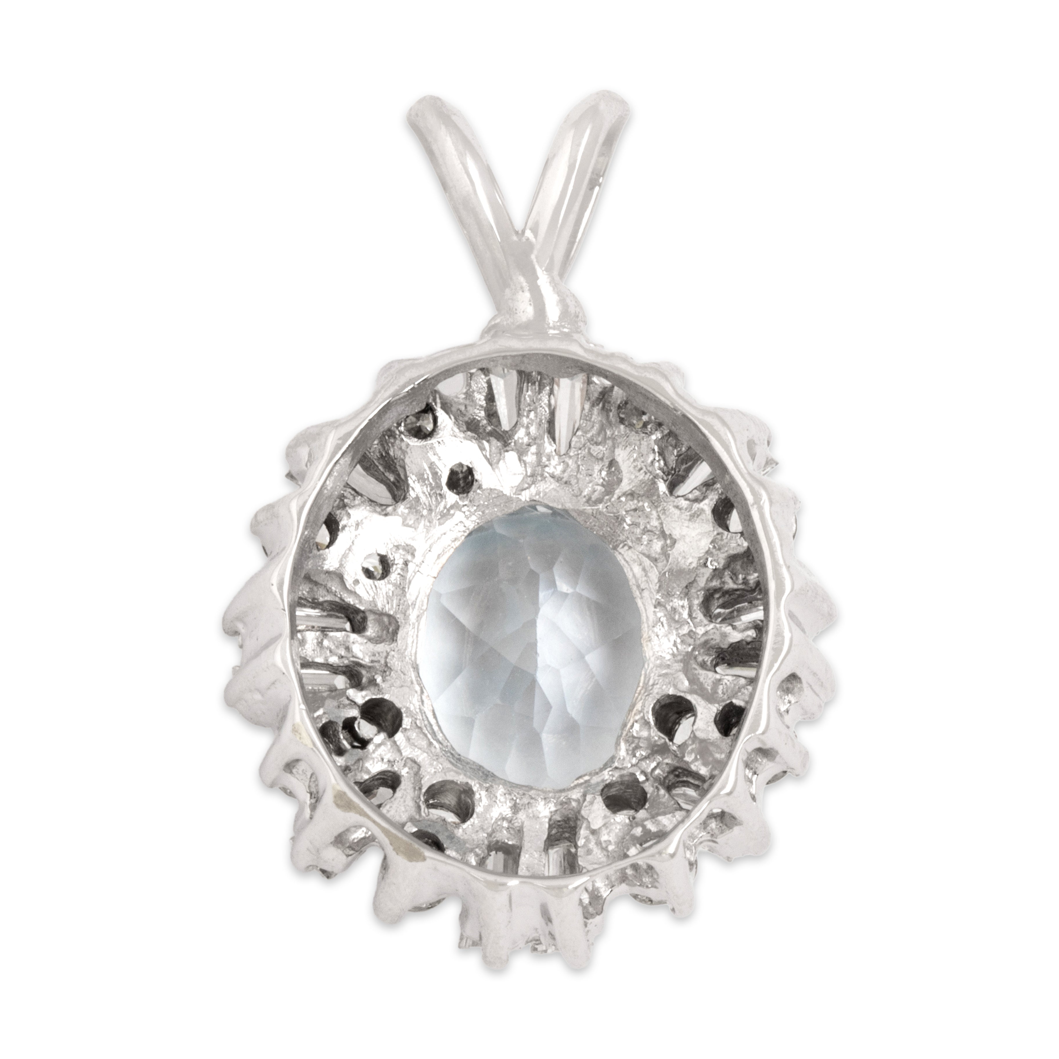 Vintage 18k White Gold 2.83ct Aquamarine 1.13cttw Diamond Sparkling Burst Halo Pendant - Back view