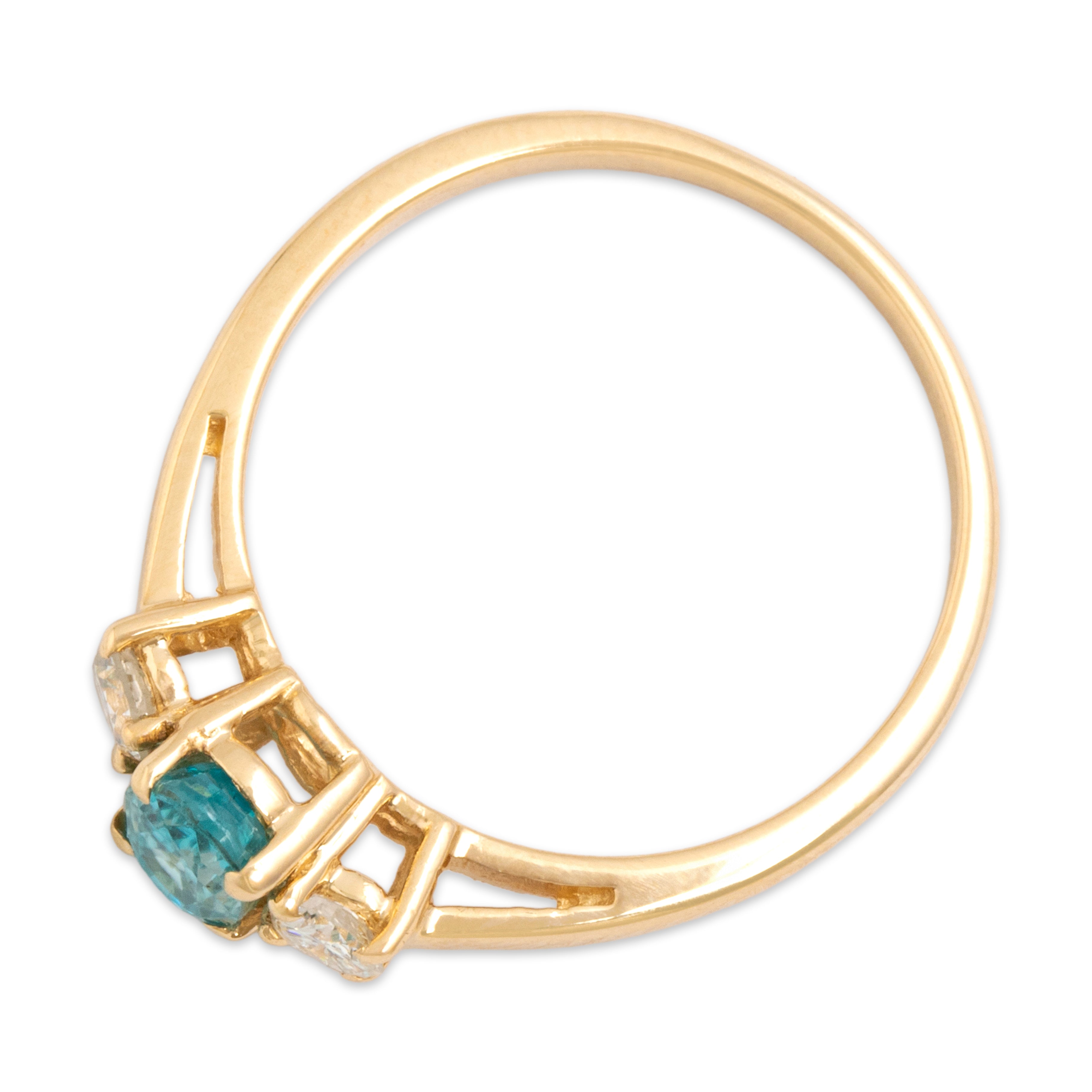 Vintage 14k Yellow Gold .81ct Blue Zircon Diamond Stunning Sparkling Trio Ring - Overall view