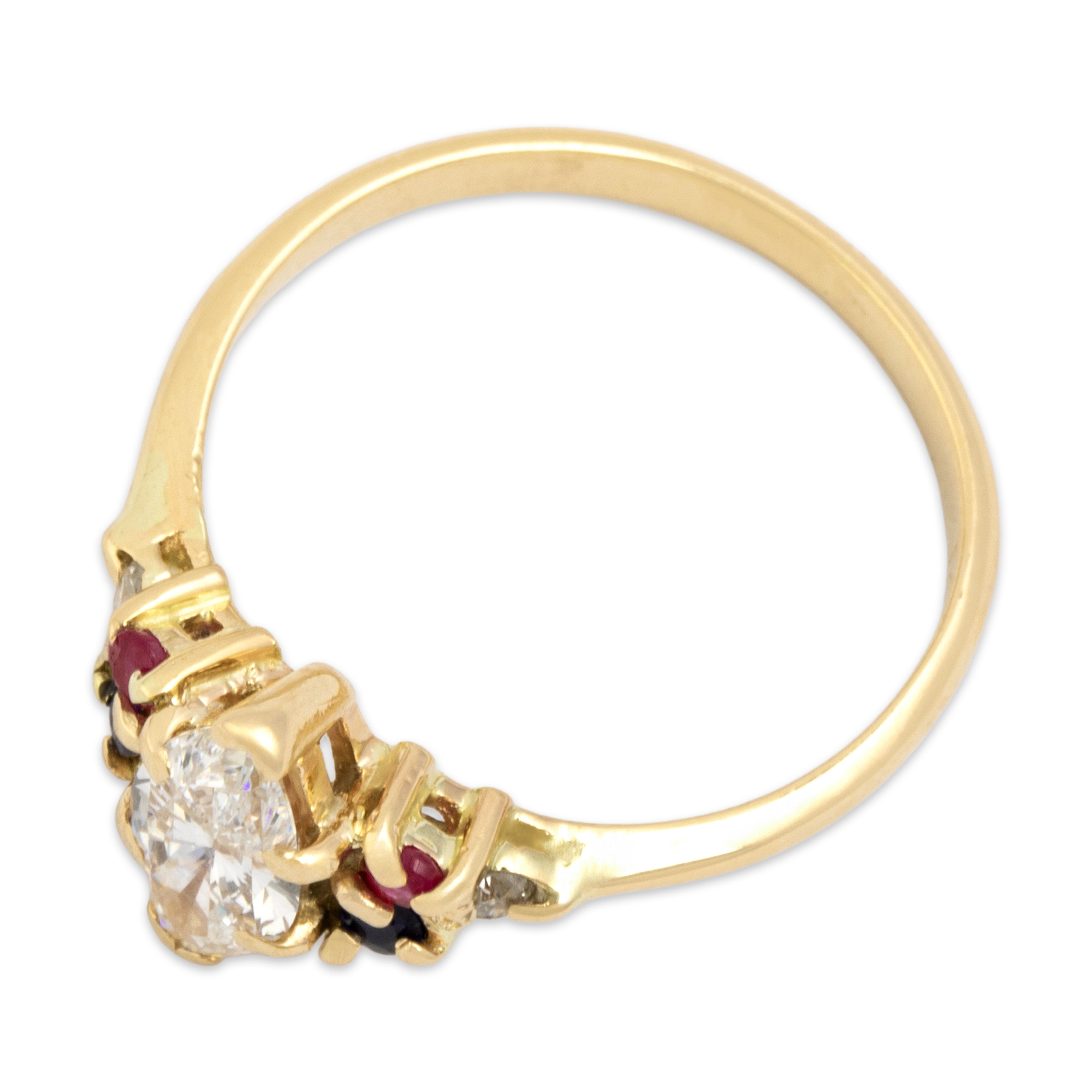 Vintage 14k Yellow Gold .62cttw Diamond Ruby Blue Sapphire Sparkling Ring 5.75