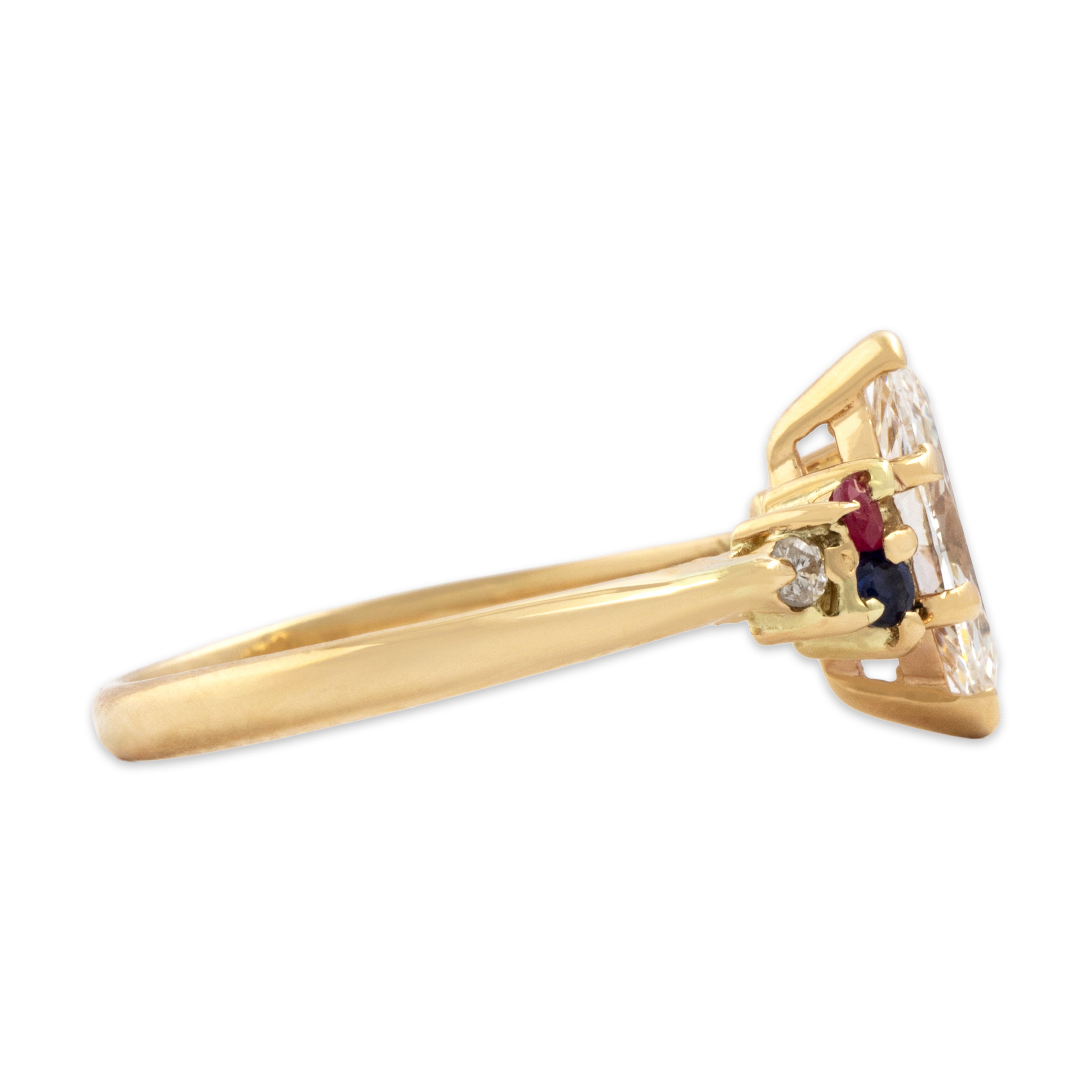 Vintage 14k Yellow Gold .62cttw Diamond Ruby Blue Sapphire Sparkling Ring 5.75