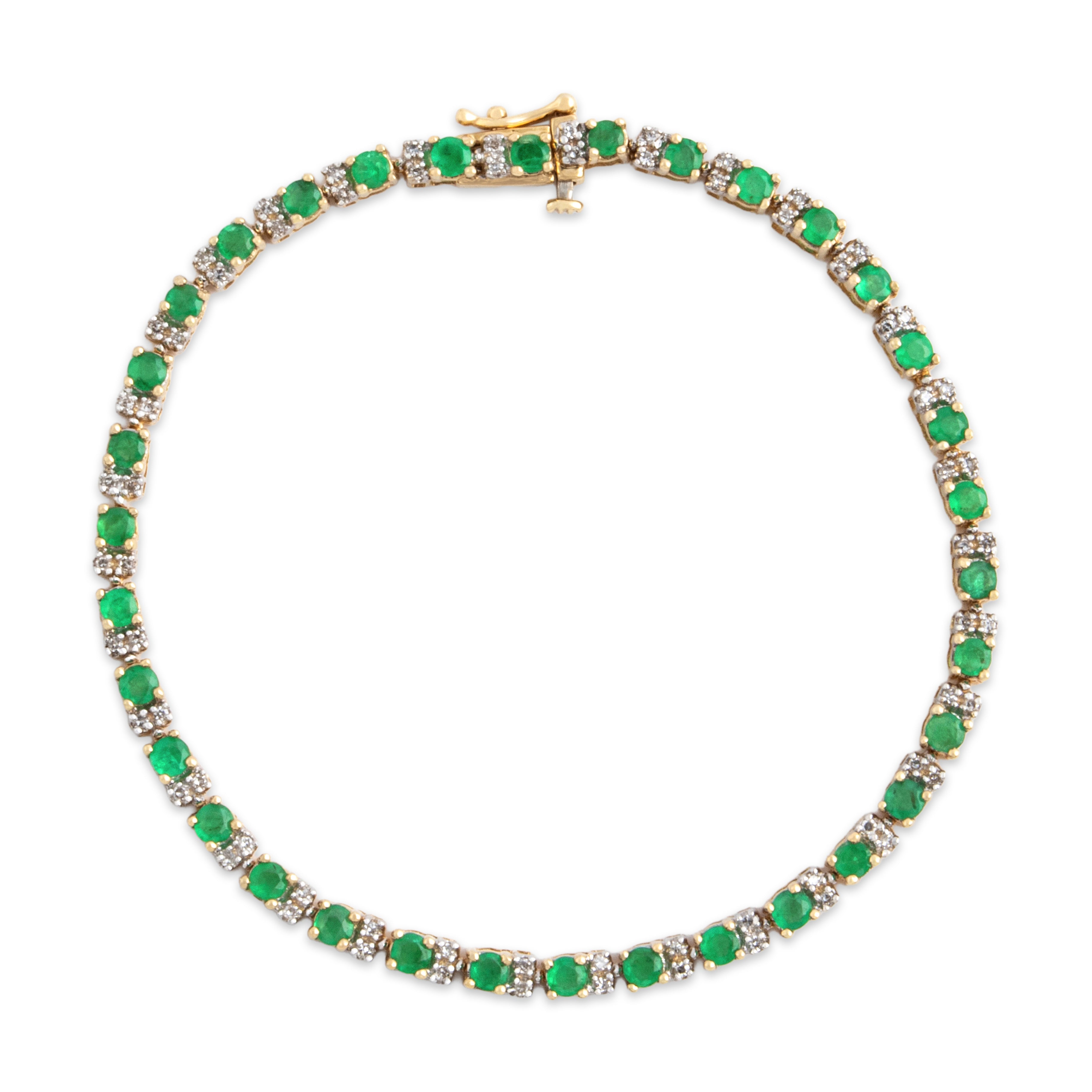 Vintage 14k Yellow Gold 1.49cttw Emerald Diamond Triple Link Tennis Bracelet 7