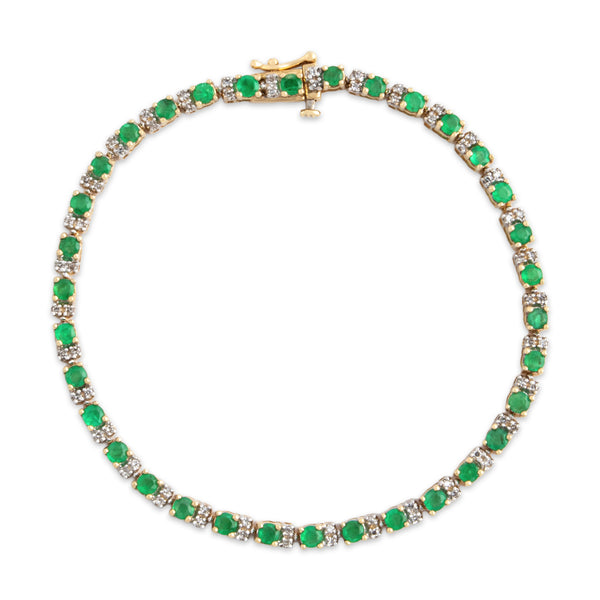 Vintage 14k Yellow Gold 1.49cttw Emerald Diamond Triple Link Tennis Bracelet 7