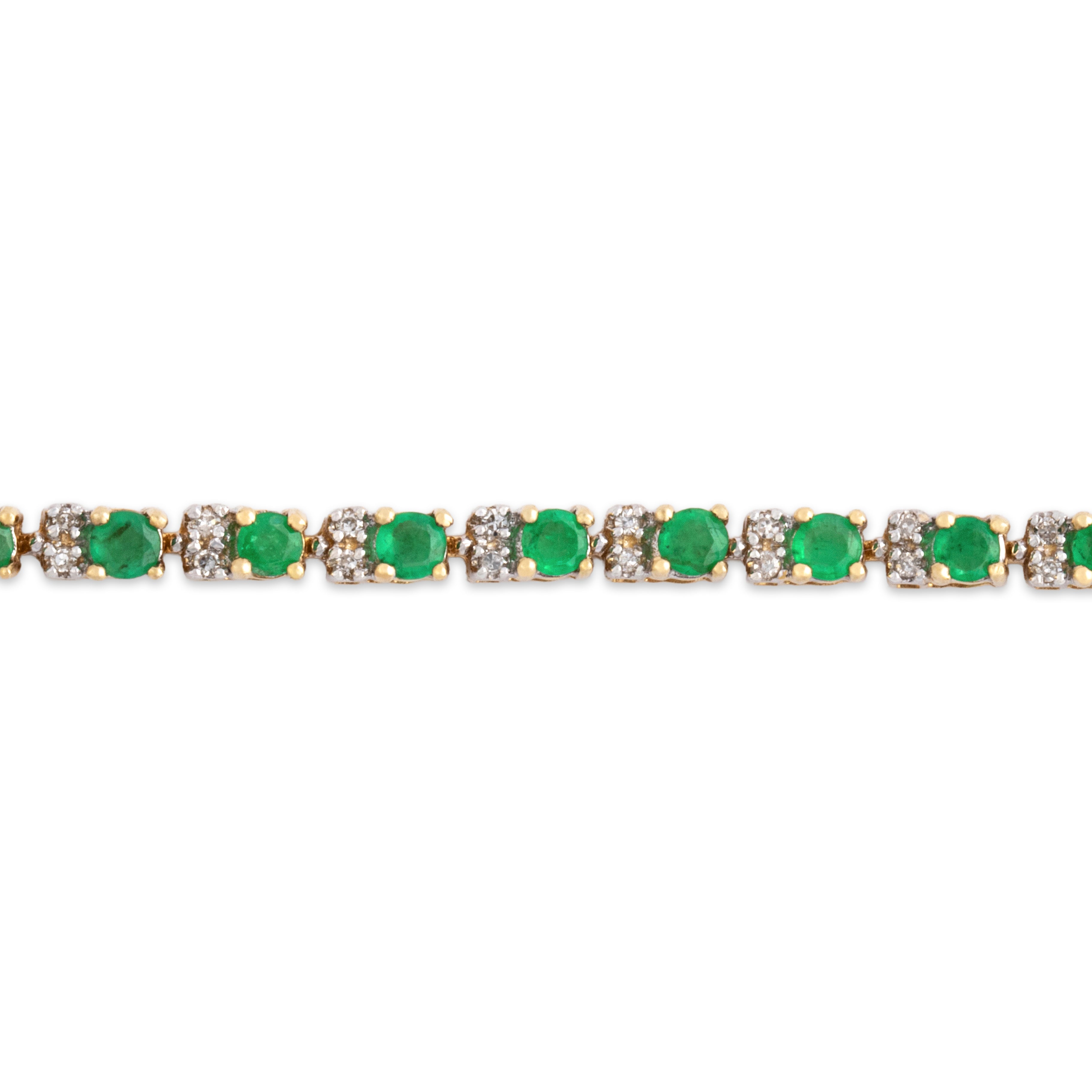 Vintage 14k Yellow Gold 1.49cttw Emerald Diamond Triple Link Tennis Bracelet 7