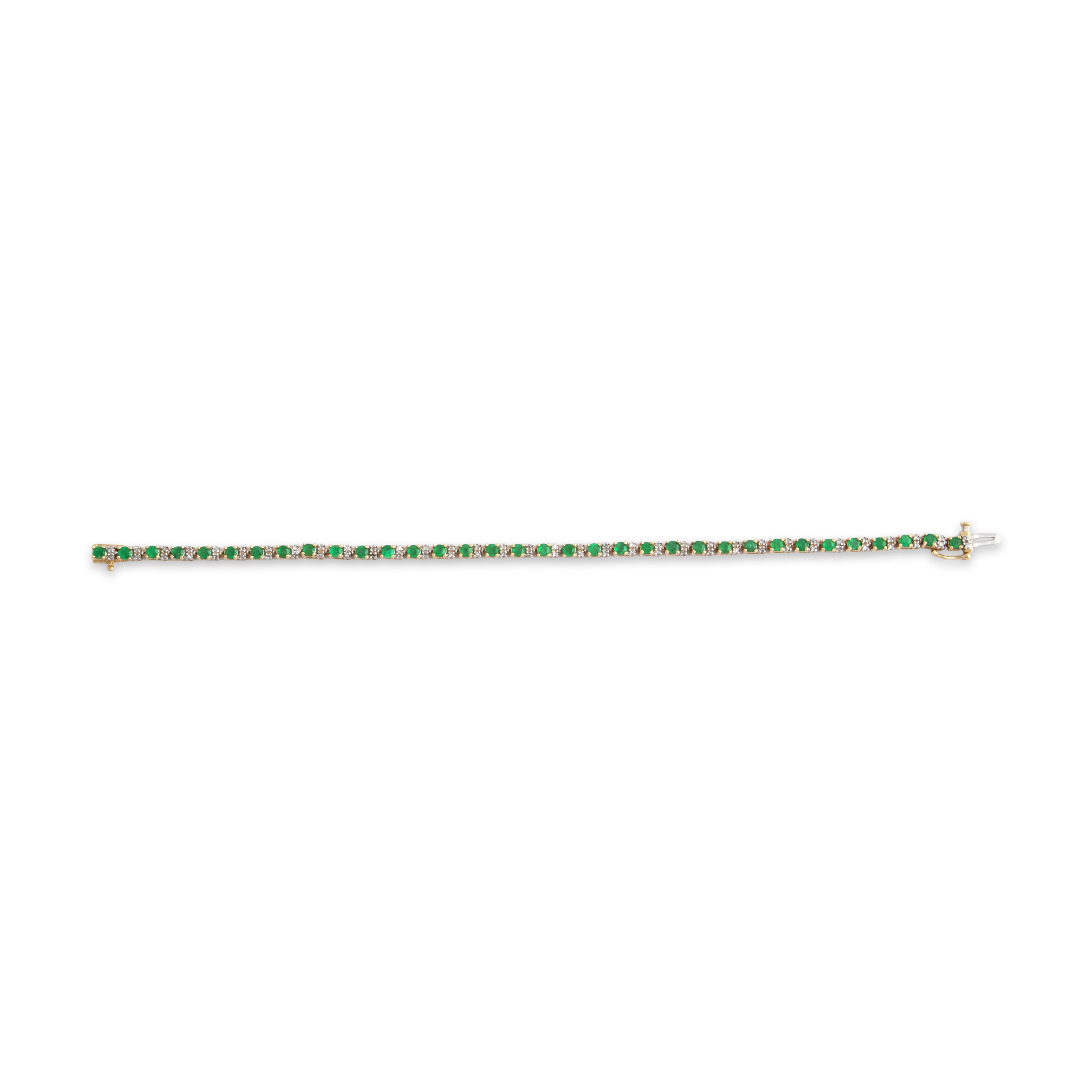 Vintage 14k Yellow Gold 1.49cttw Emerald Diamond Triple Link Tennis Bracelet 7