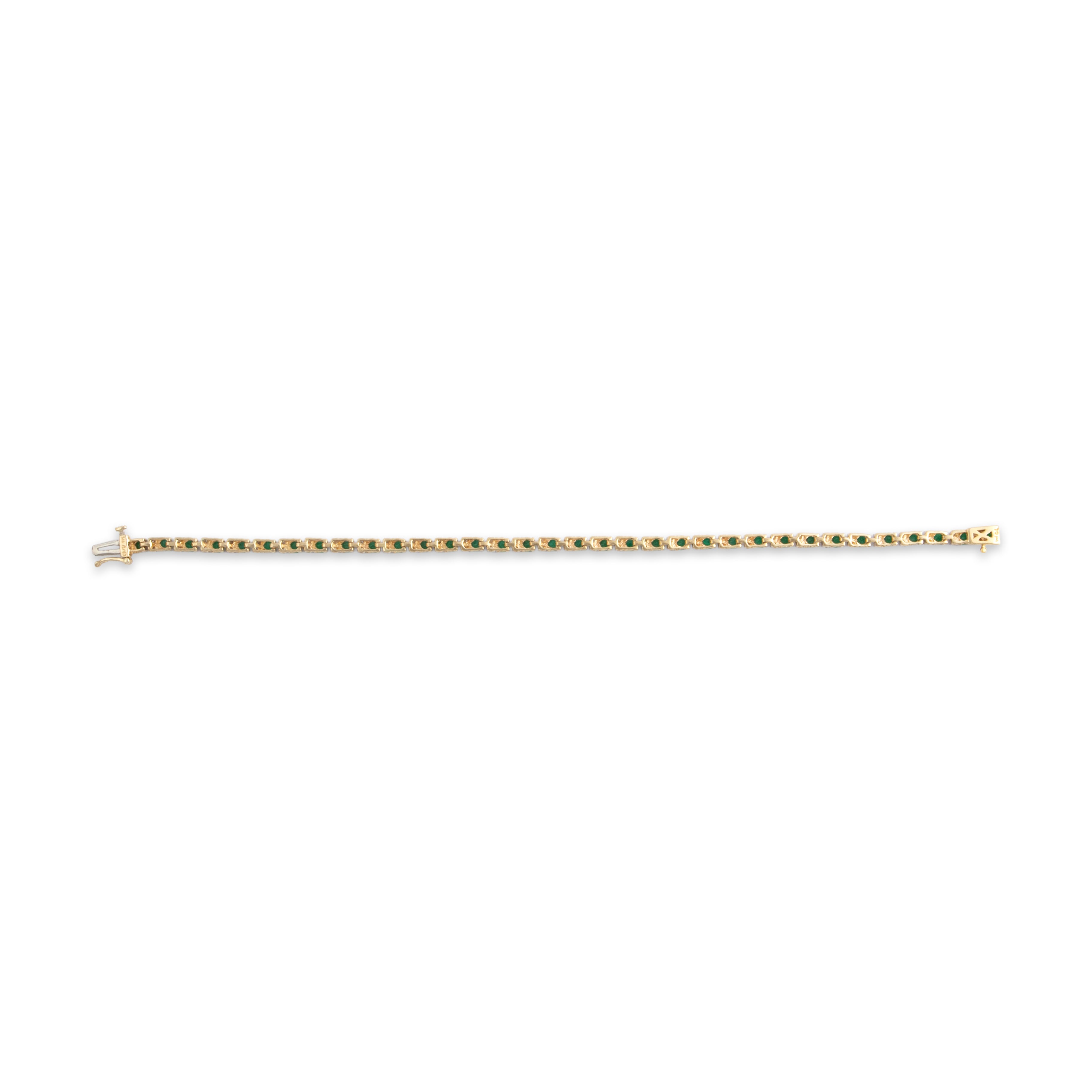 Vintage 14k Yellow Gold 1.49cttw Emerald Diamond Elegant Triple Link Tennis Bracelet - Back view