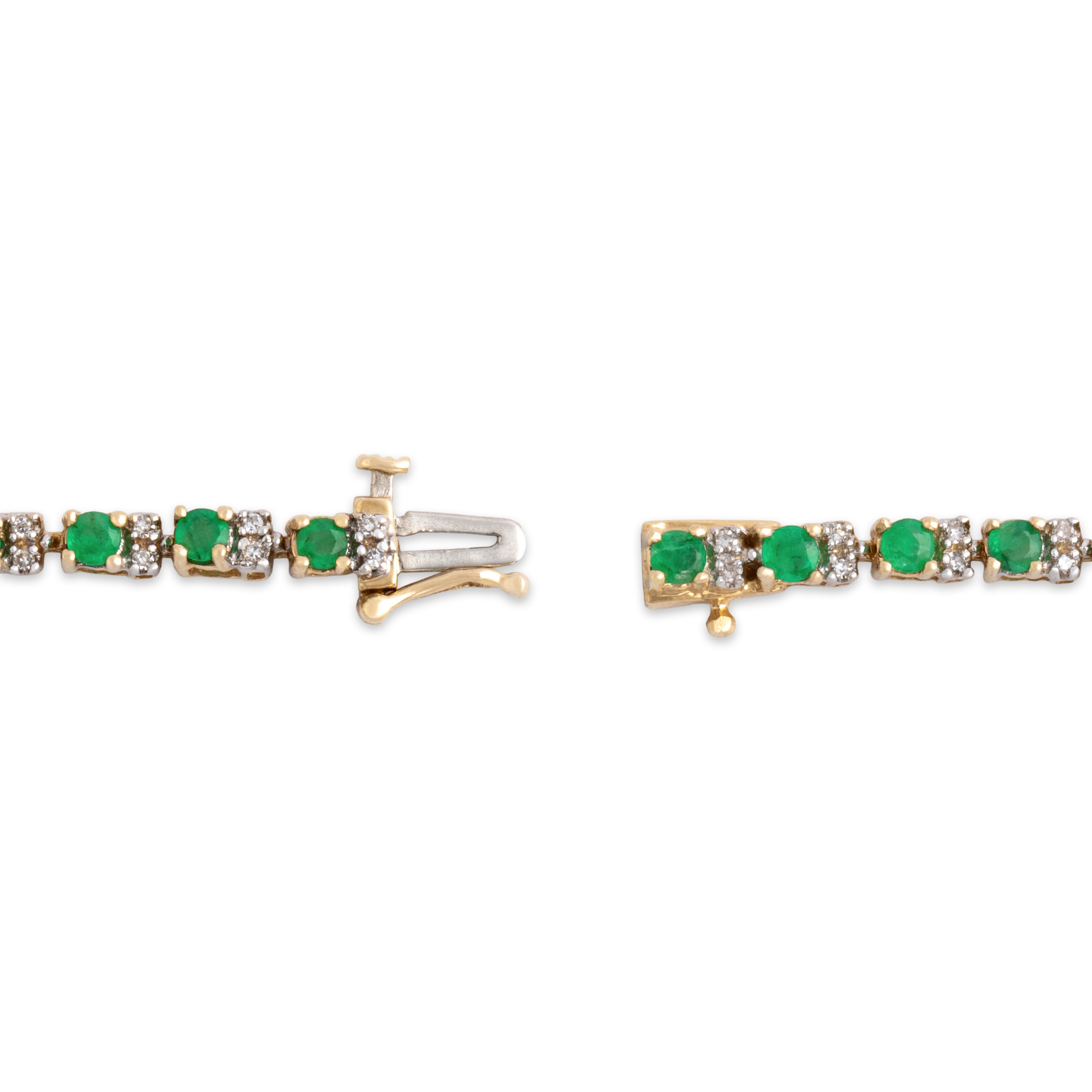 Vintage 14k Yellow Gold 1.49cttw Emerald Diamond Triple Link Tennis Bracelet 7