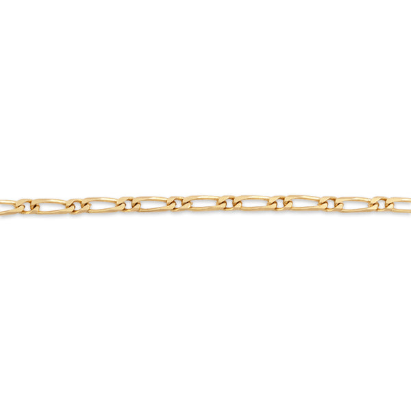 Vintage Italian 18k Yellow Gold Sleek Figaro Chain Bracelet 7.75