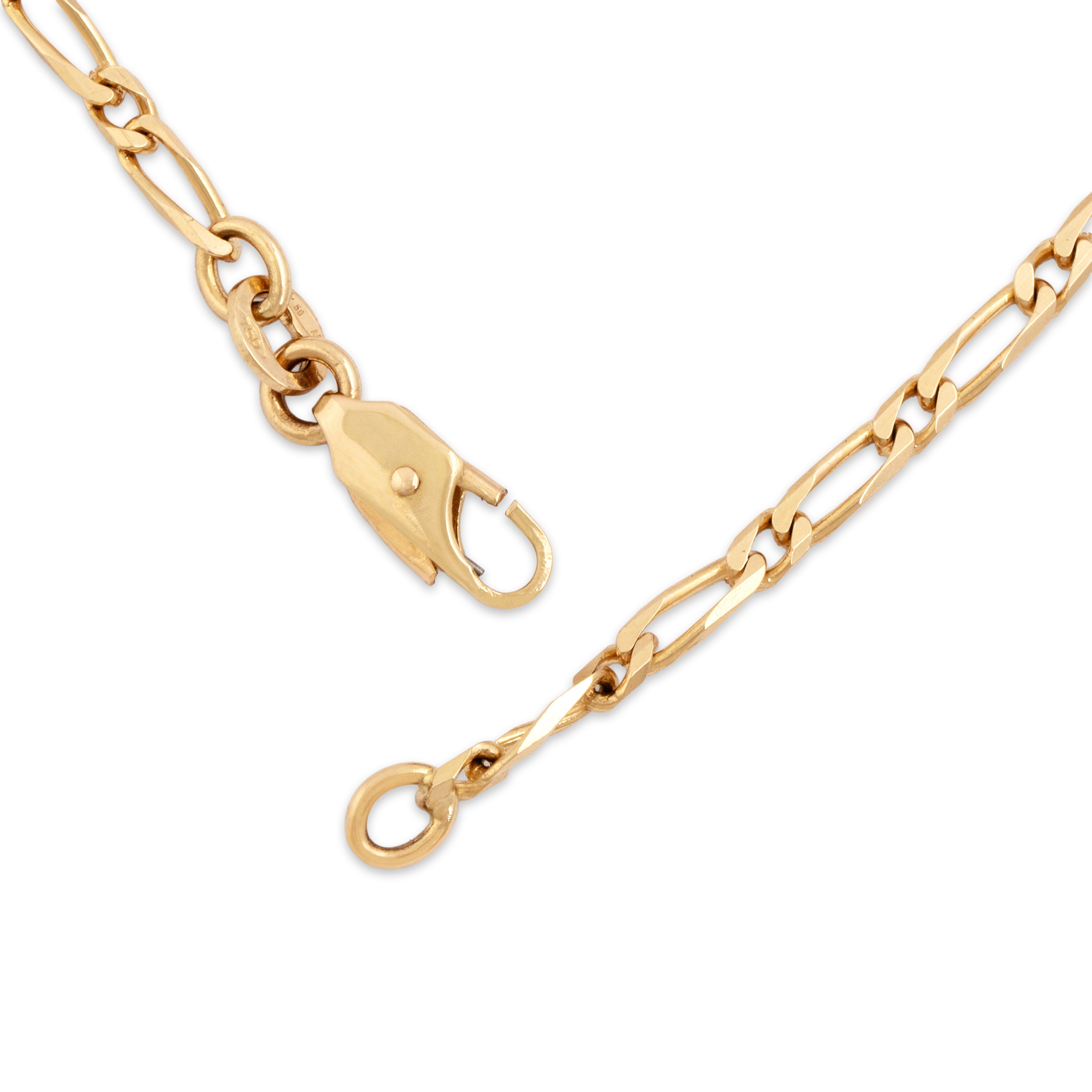 Vintage Italian 18k Yellow Gold Sleek Figaro Chain Bracelet - clasp view
