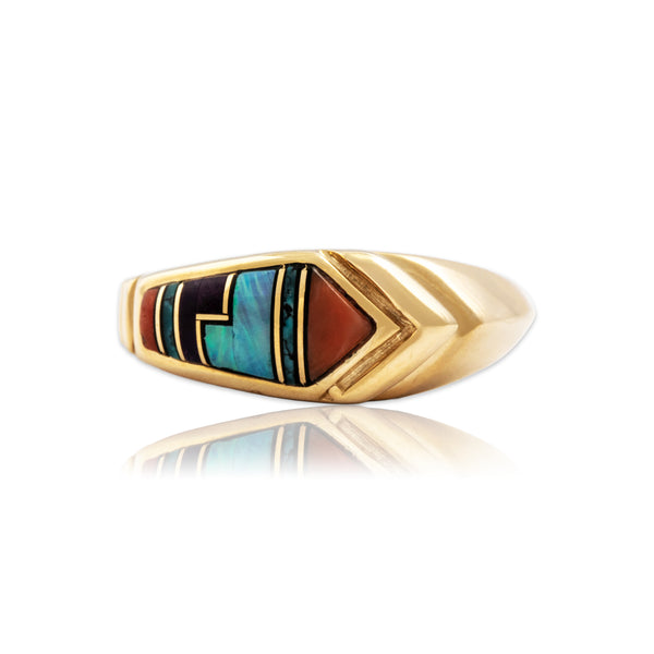Vintage 14k Yellow Gold Multistone Inlay Wonderful Arrow Ring 6.50