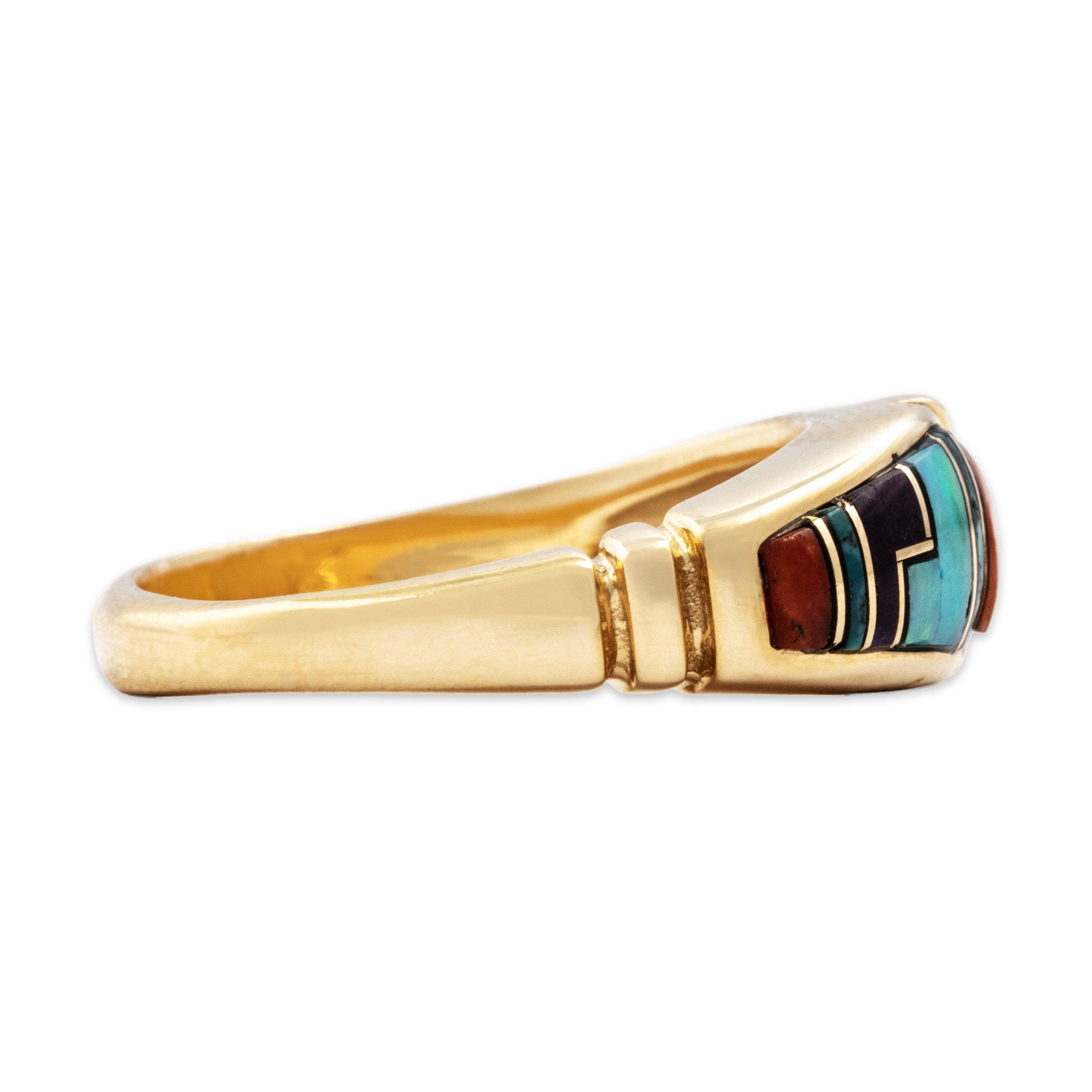 Vintage 14k Yellow Gold Dimensional Inlay Ring - Side view