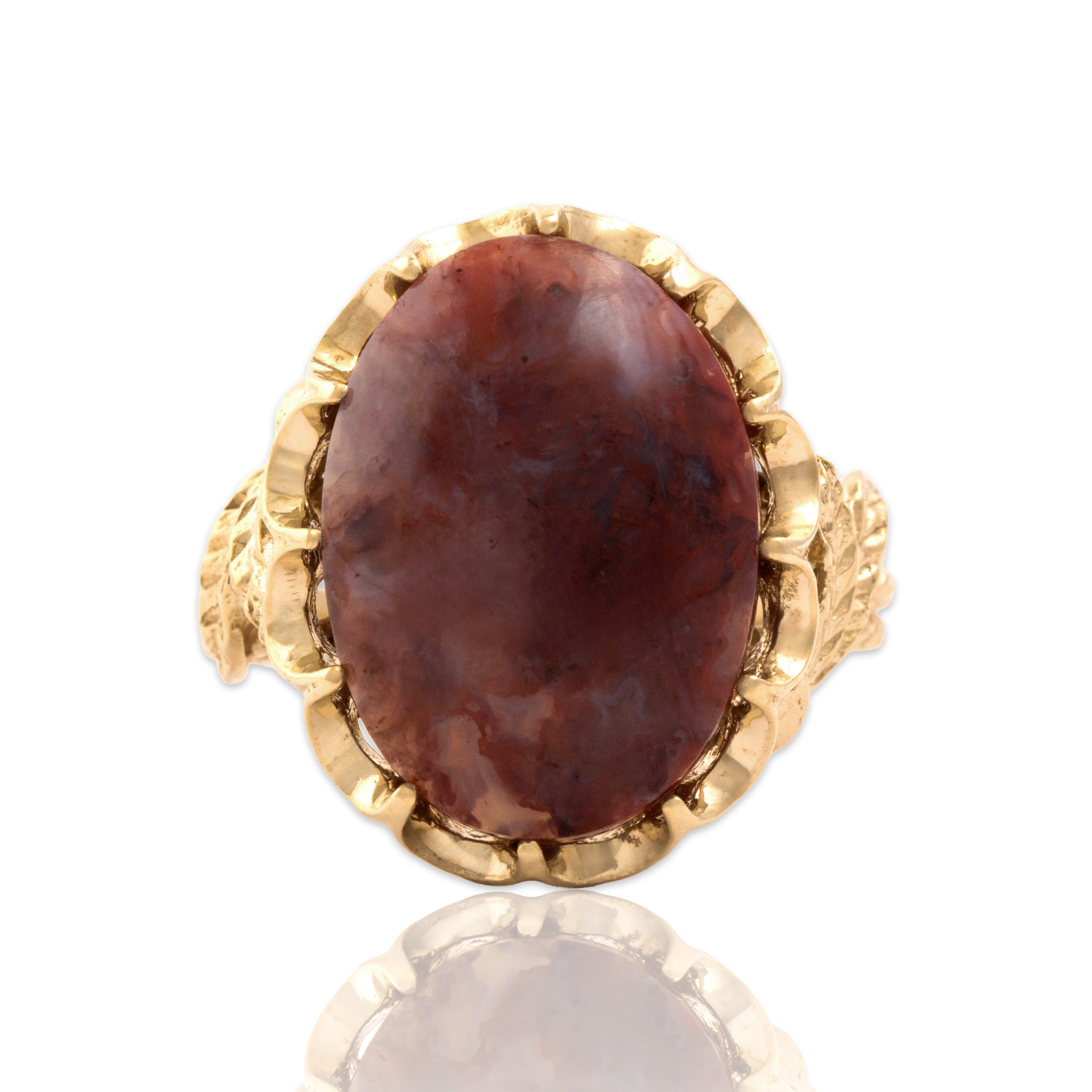 Vintage Large 14k Yellow Gold 8.44ct Red Moss Agate Cabochon Ring 6.25