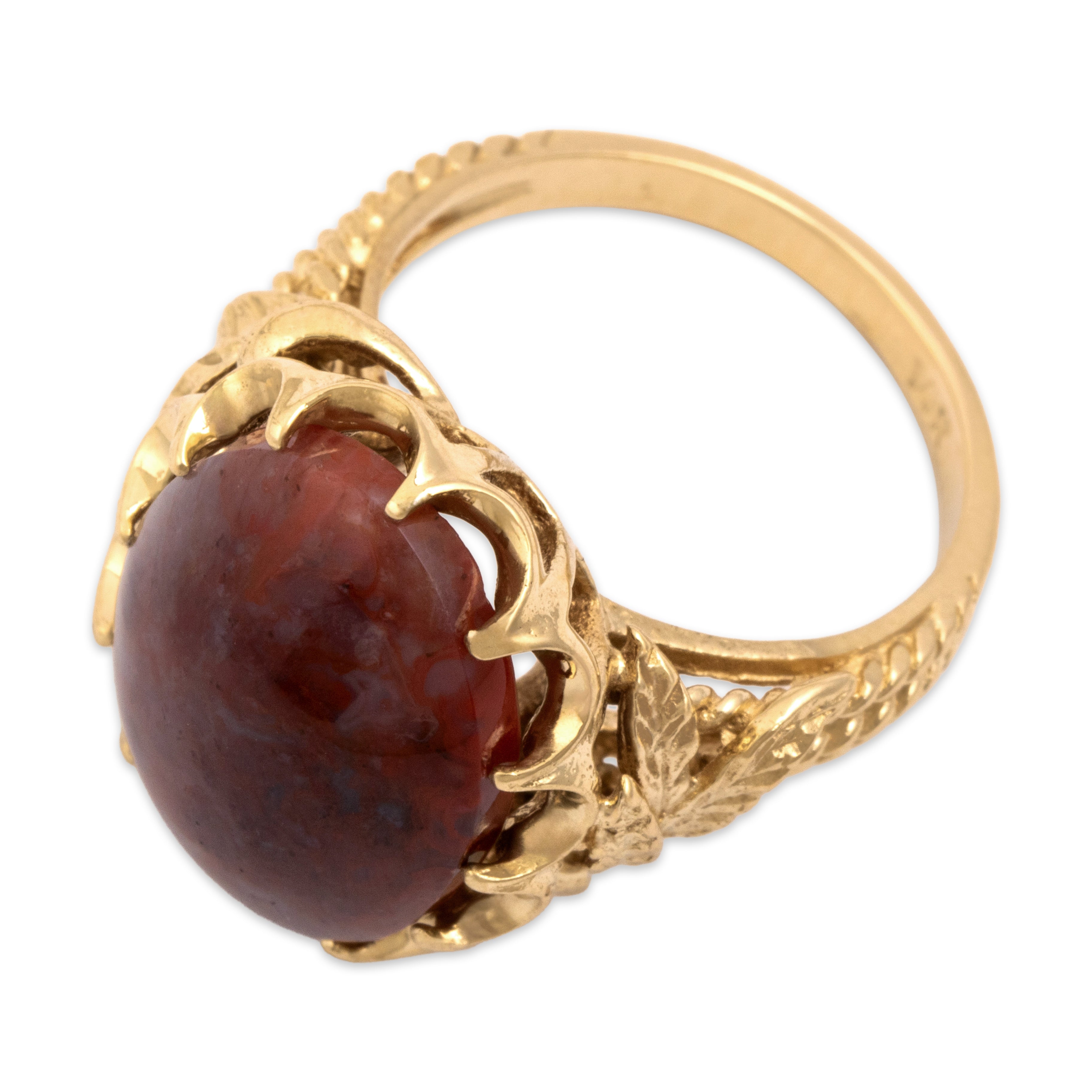 Vintage Large 14k Yellow Gold 8.44ct Red Moss Agate Cabochon Ring 6.25