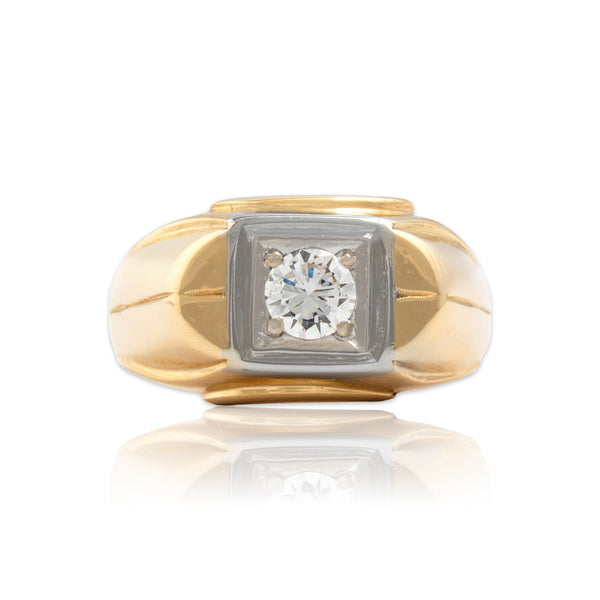 Vintage 14k Yellow & White Gold Diamond Striking Wide Shoulder Solitaire Ring 8.00