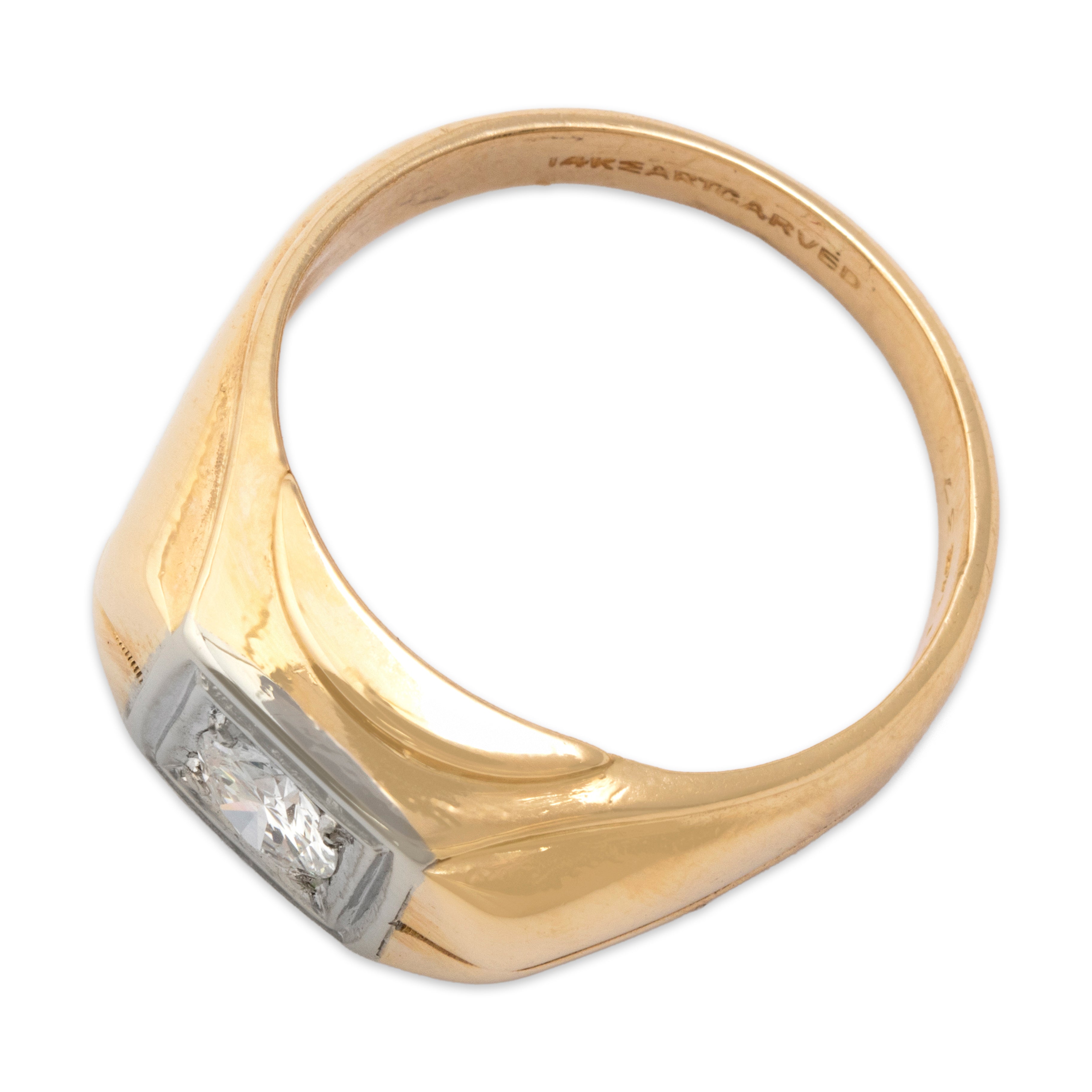 Vintage 14k Yellow & White Gold Diamond Bold Striking Wide Shoulder Solitaire Ring - Overall view