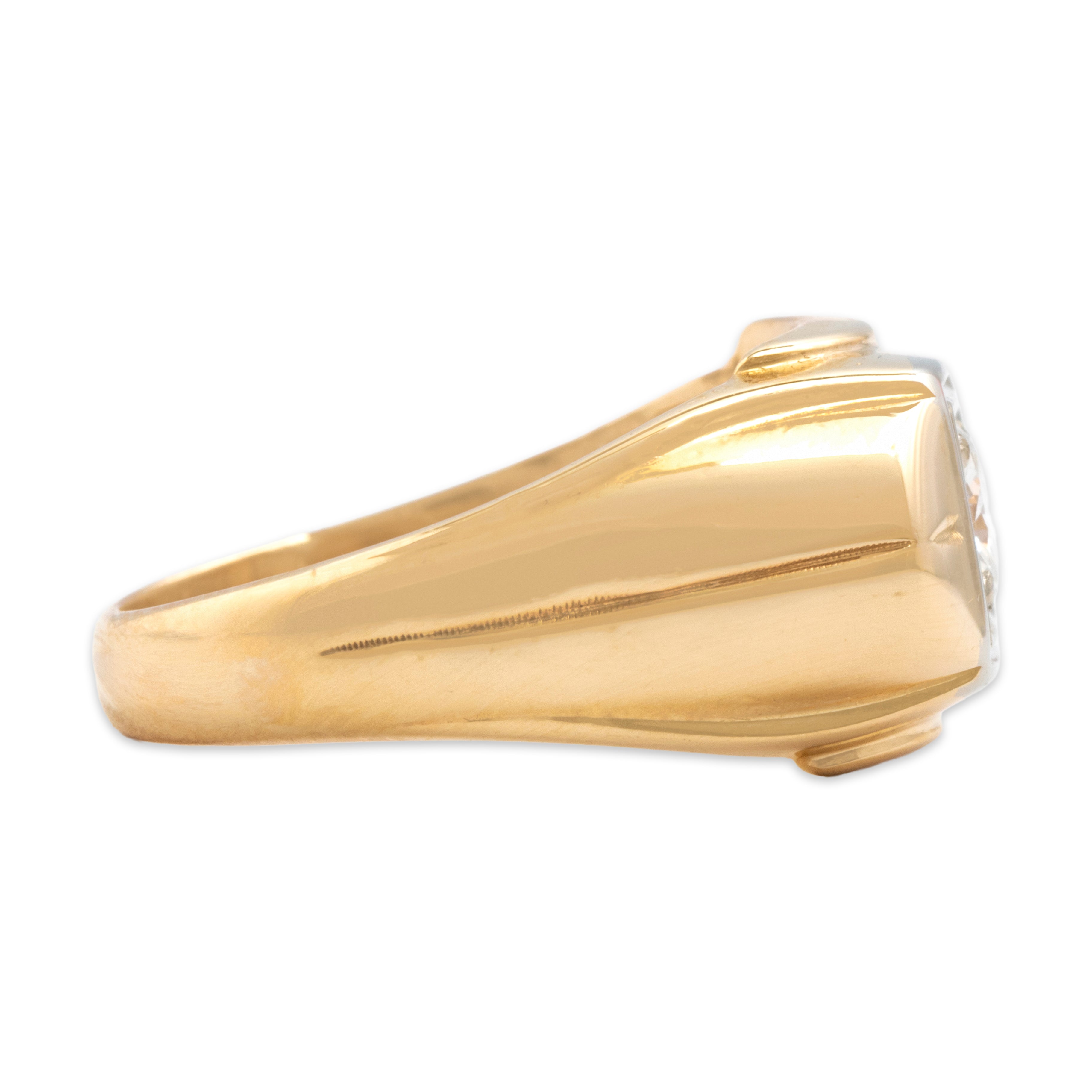 Vintage 14k Yellow & White Gold Diamond Bold Striking Wide Shoulder Solitaire Ring - Side view