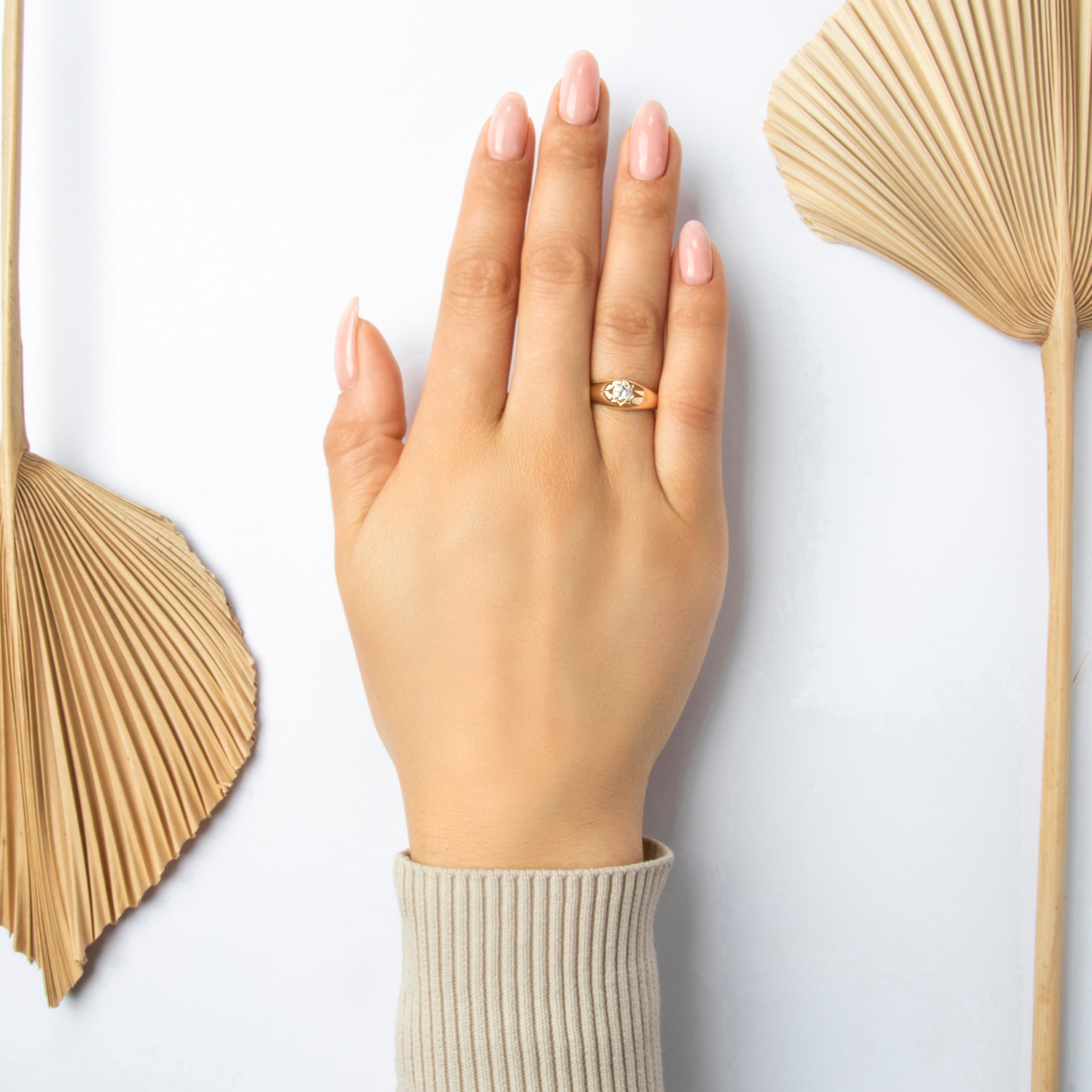 Antique 14k Rosy Yellow Gold Diamond Star-Set Dazzling Dome Ring - On model view