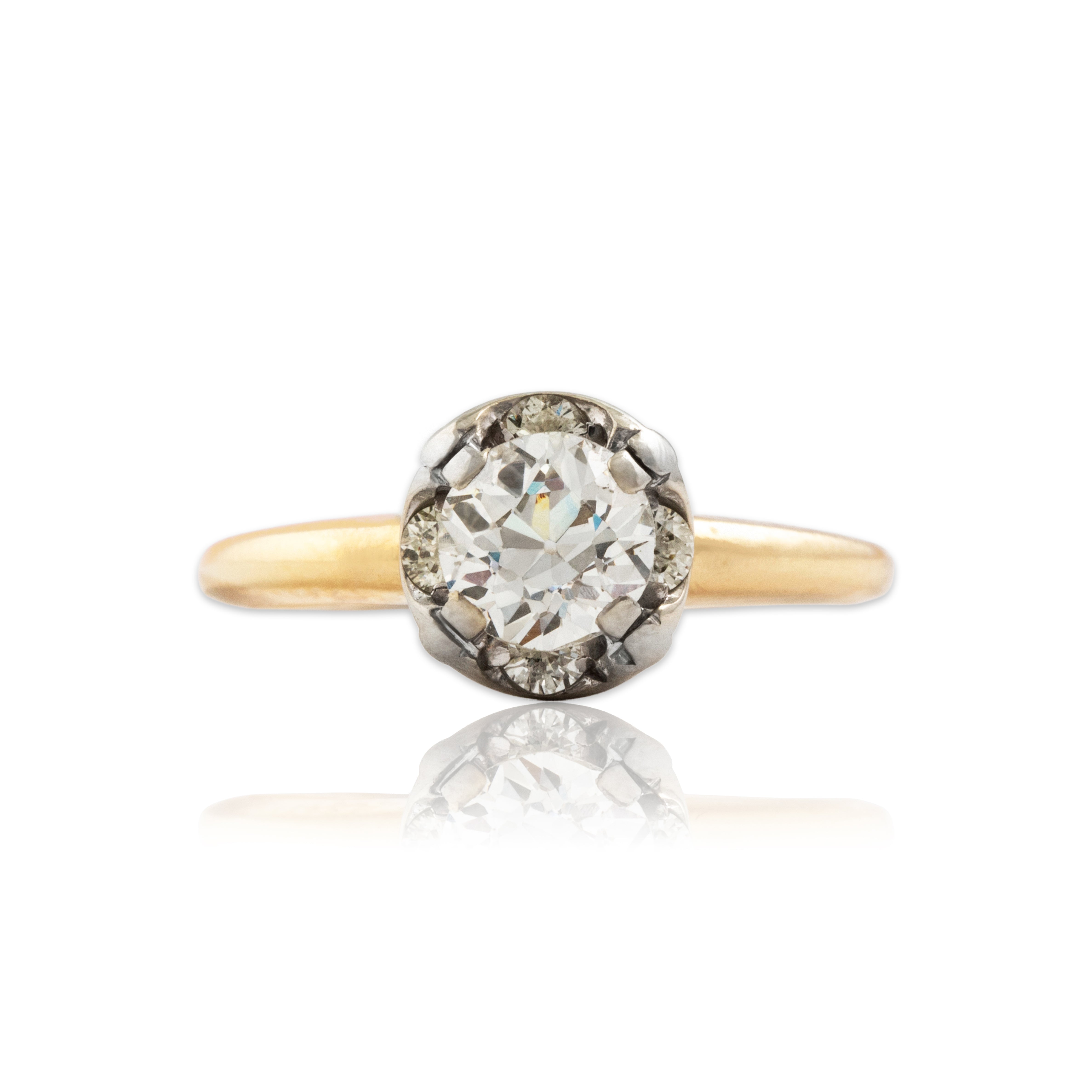 Vintage 14k Yellow & White Gold .79ct Old Mine Cut Diamond Diamond Tall Mirroring Cluster Ring - Close-up view