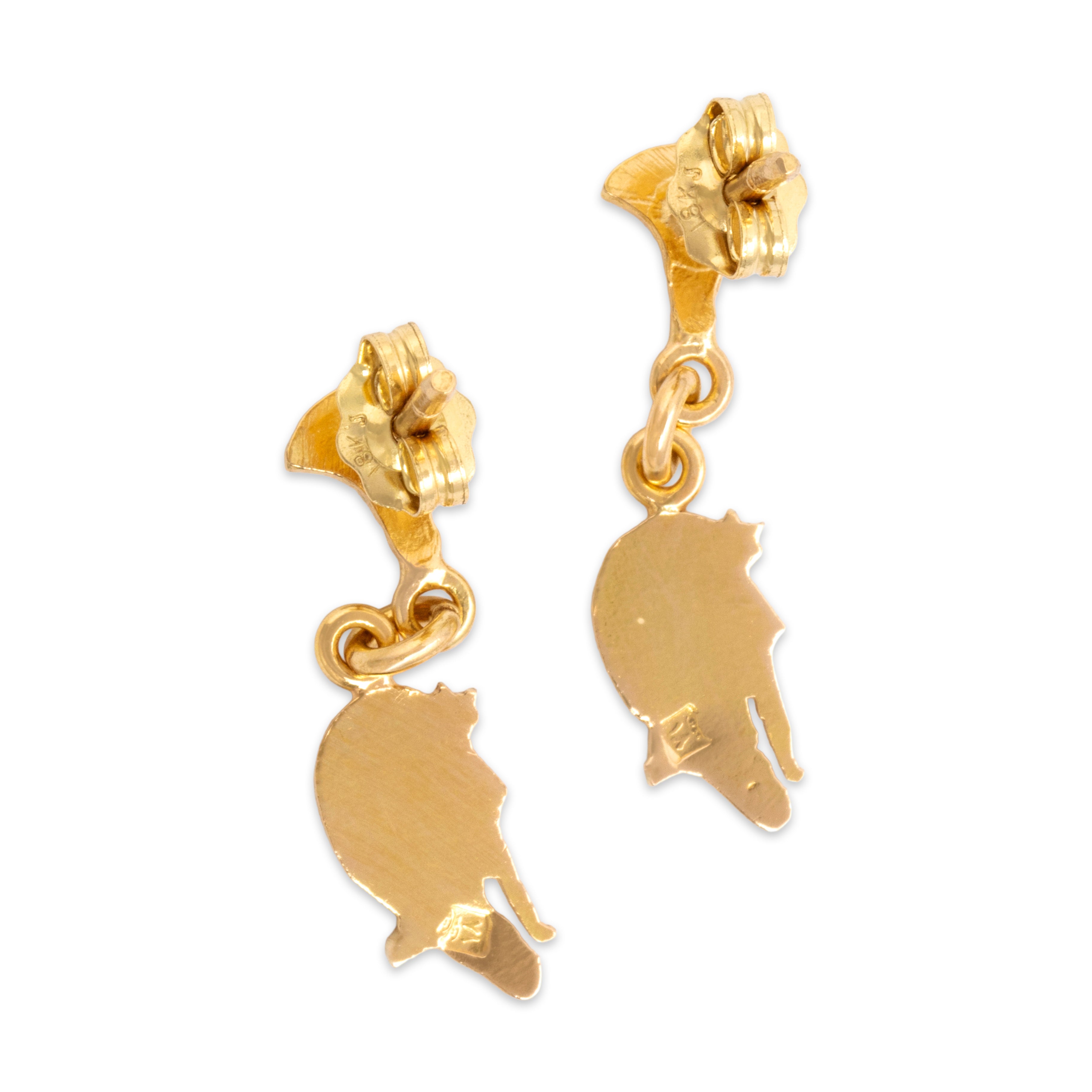 Vintage 18k Yellow Gold Ancient Egyptian Pharaoh Dangle Earrings - Back view