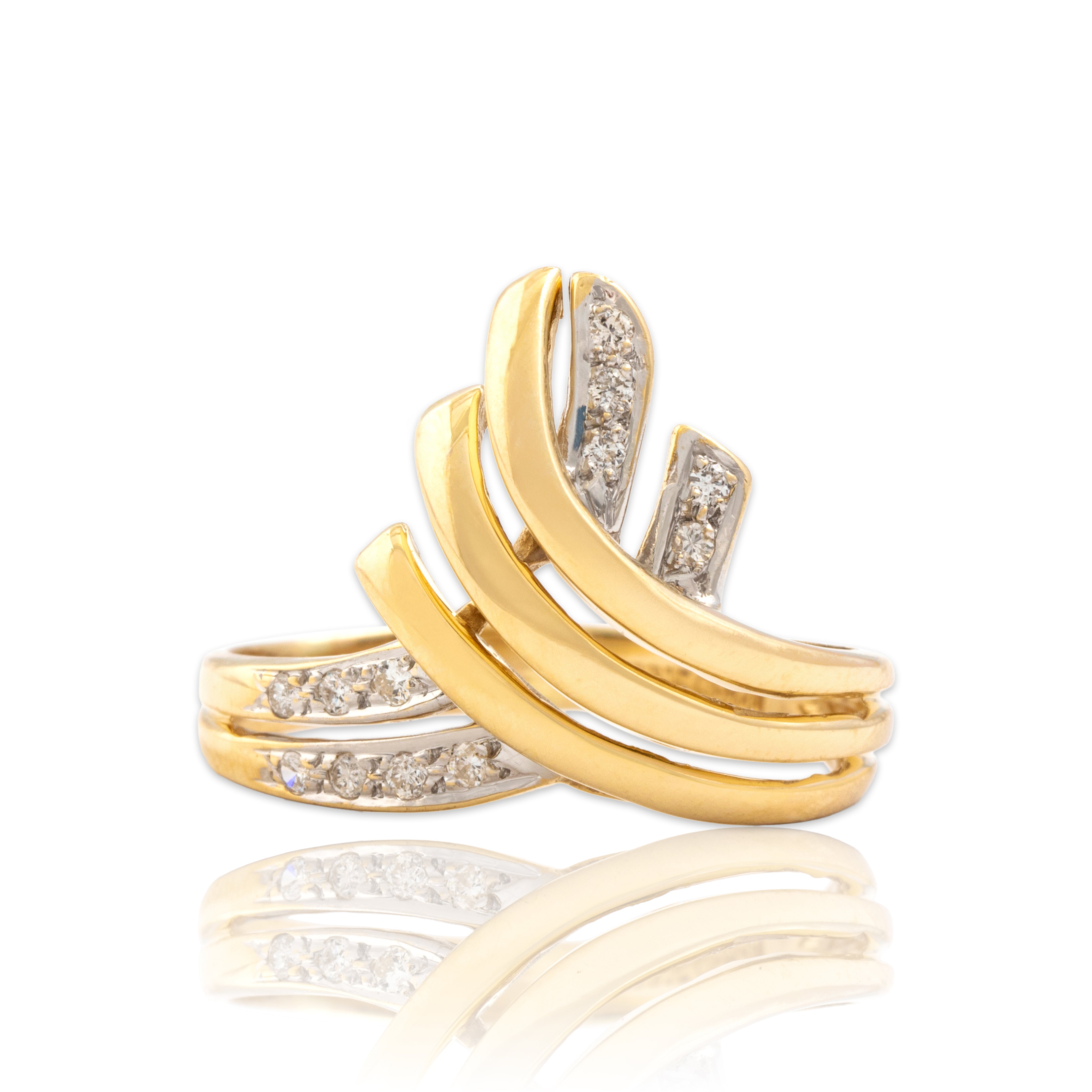 Vintage 14k Yellow Gold Diamond Bold Climbing Crossover Ring - Close-up view