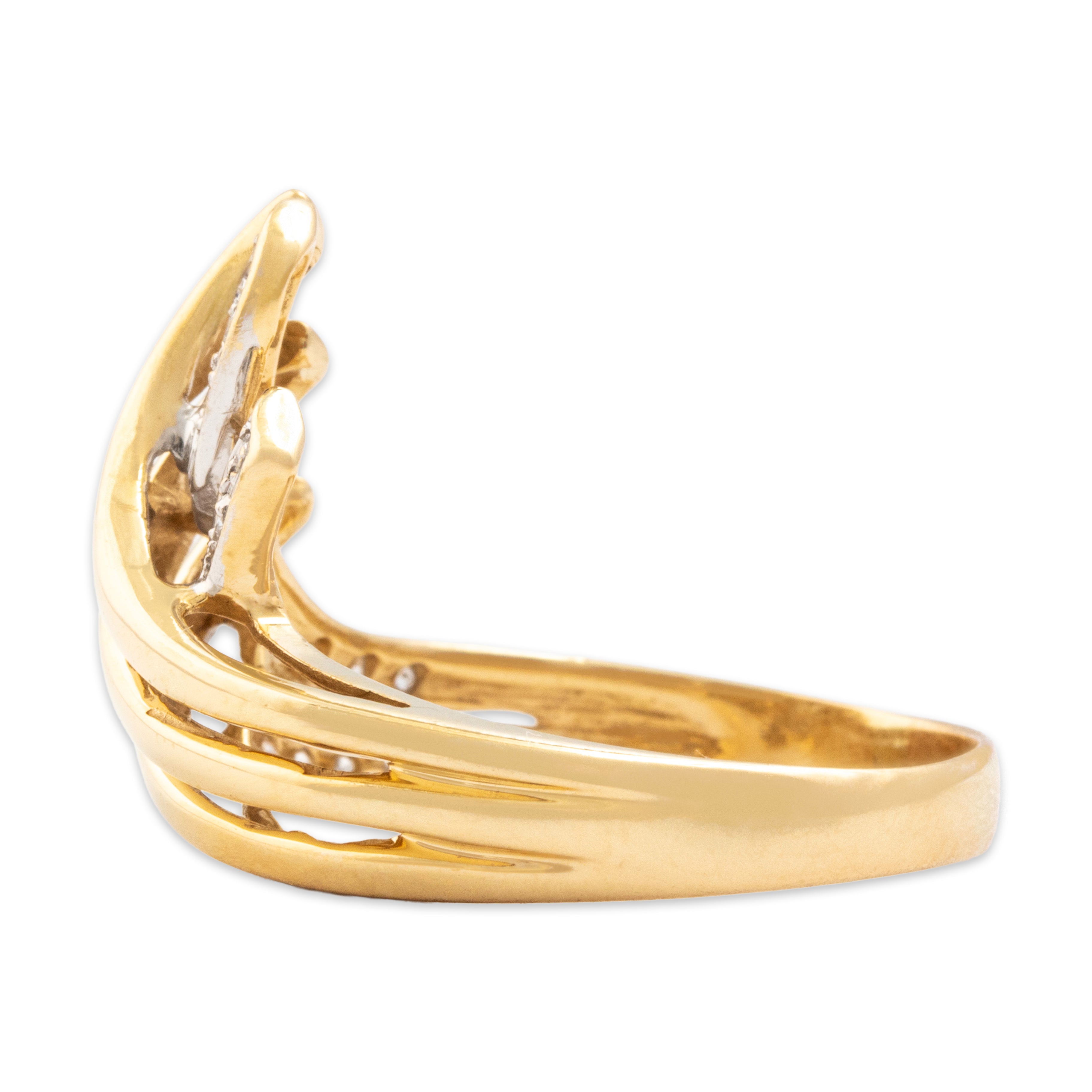 Vintage 14k Yellow Gold Diamond Bold Climbing Crossover Ring - Side view