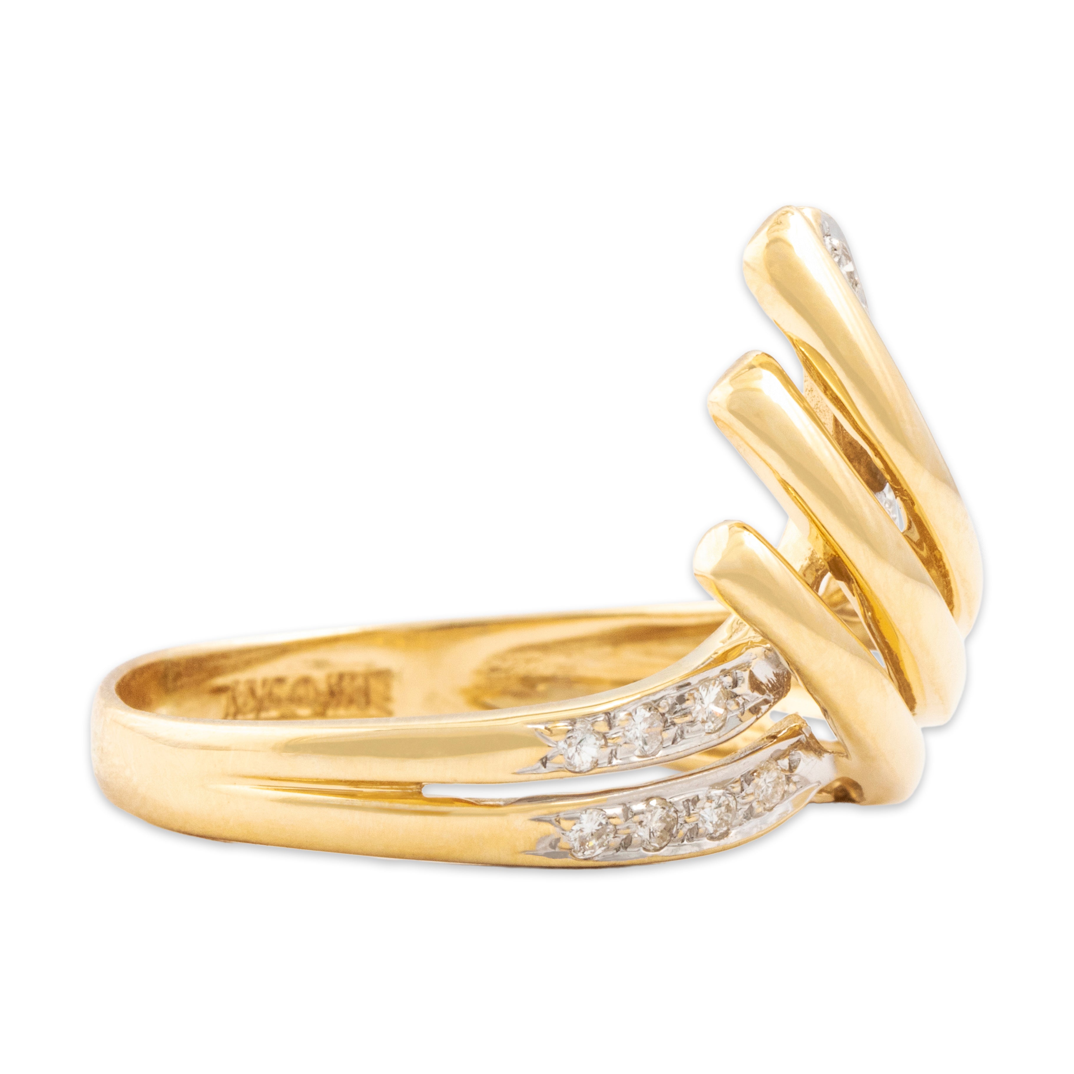 Vintage 14k Yellow Gold Diamond Bold Climbing Crossover Ring - Side view