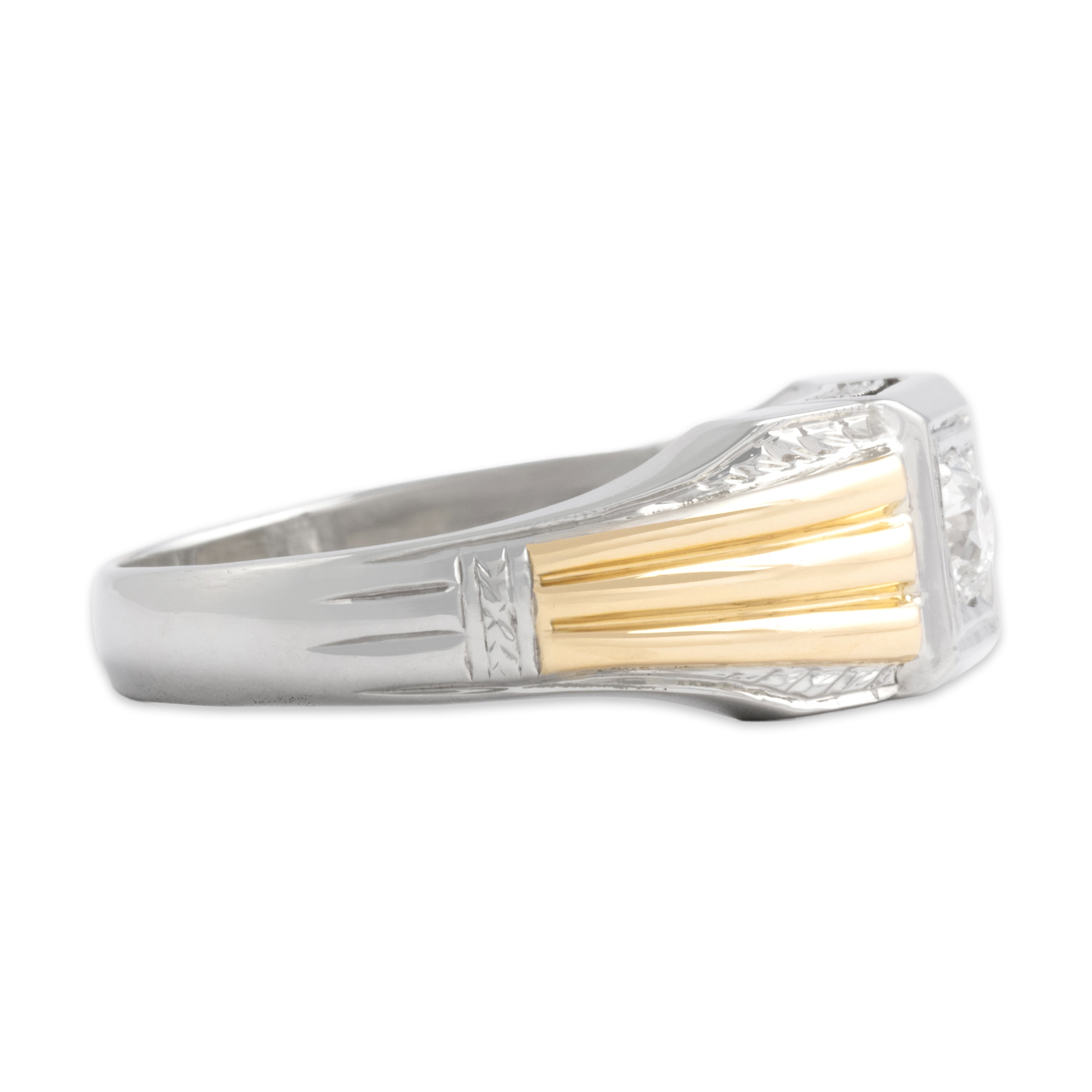 Vintage 20k White & Yellow Gold Old European Cut Diamond Wheat Column Ring 9.50