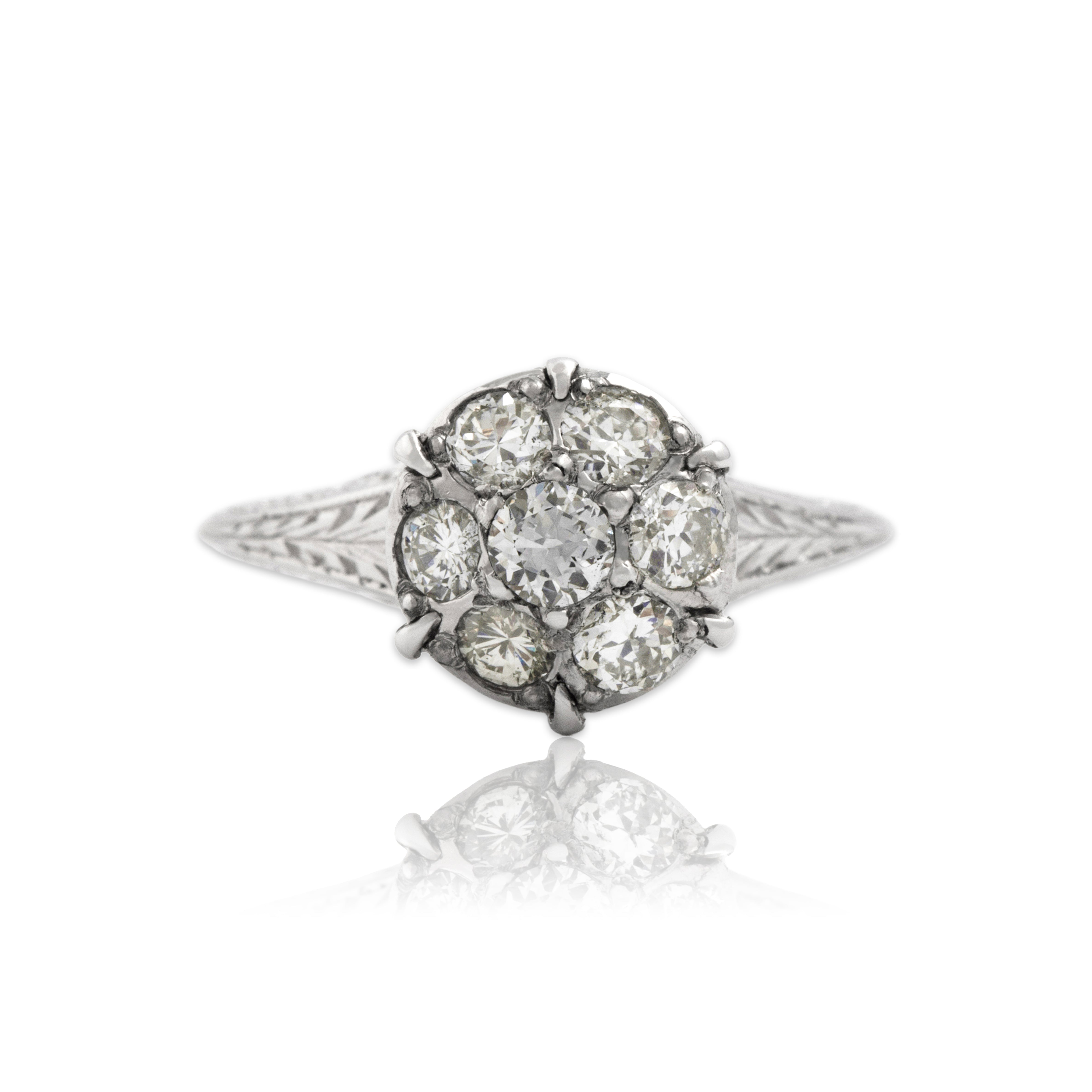 Antique Art Deco 14k White Gold .6cttw Old European Cut Diamond Tall Ring 4.75