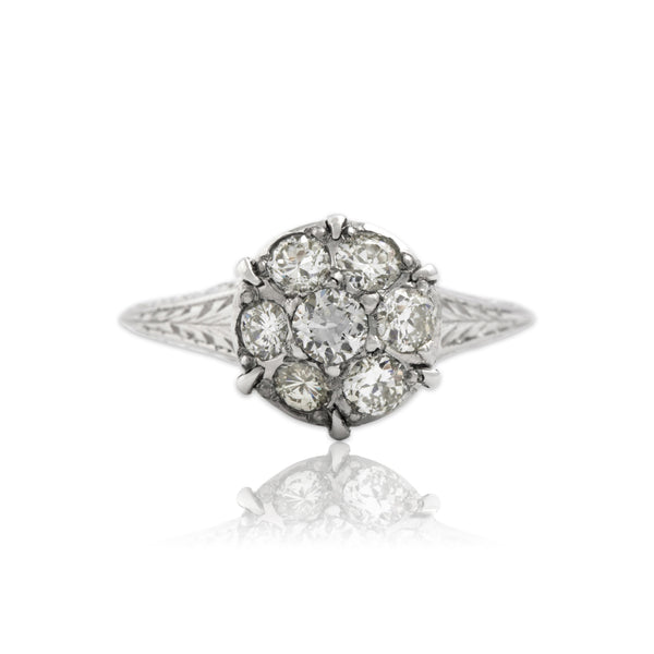 Antique Art Deco 14k White Gold .6cttw Old European Cut Diamond Tall Ring 4.75