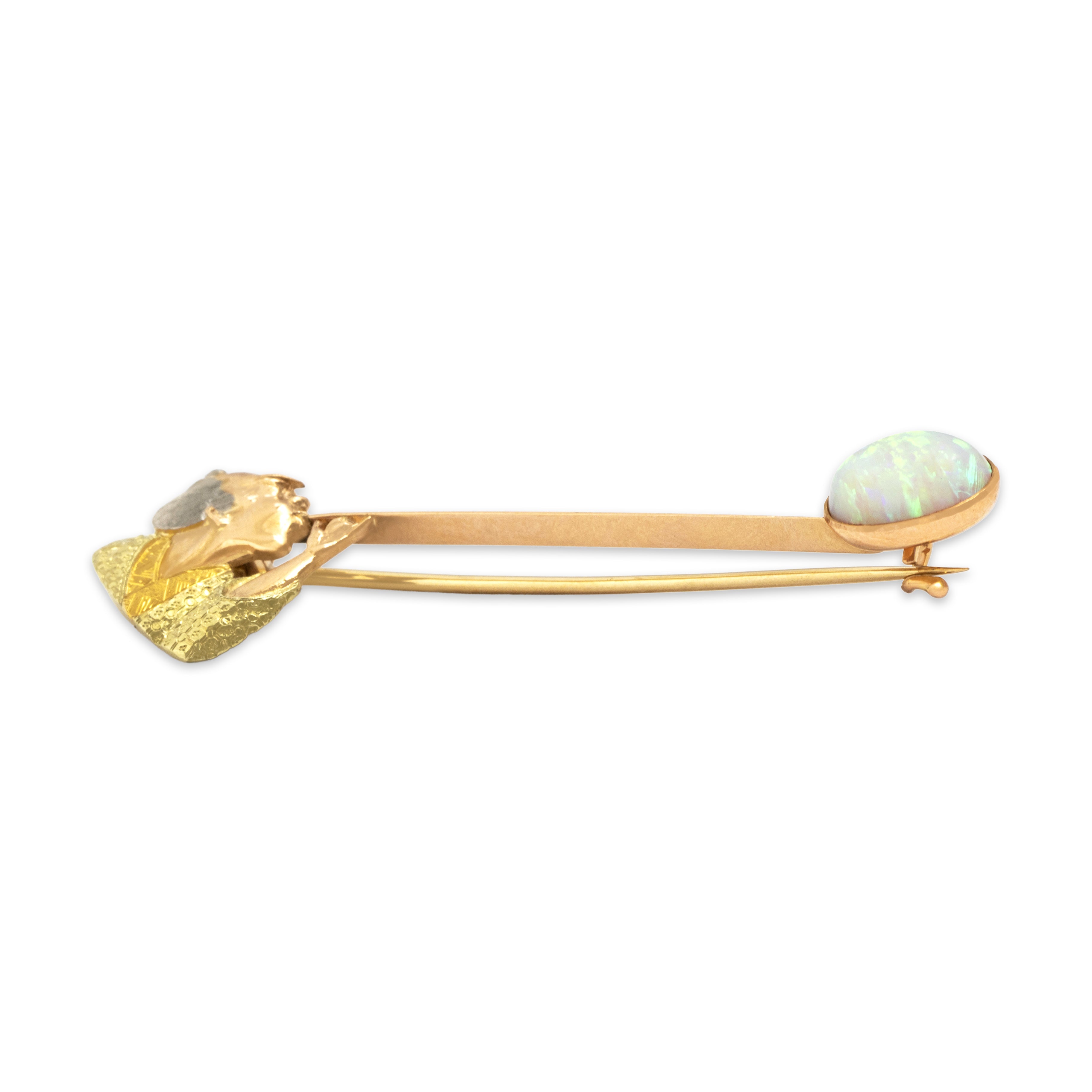 Antique Aesthetic Japanese 18k Tricolor Gold Opal Rare Incredibly Detailed Man Blowing Bubble Brooch / Pin - Overall view