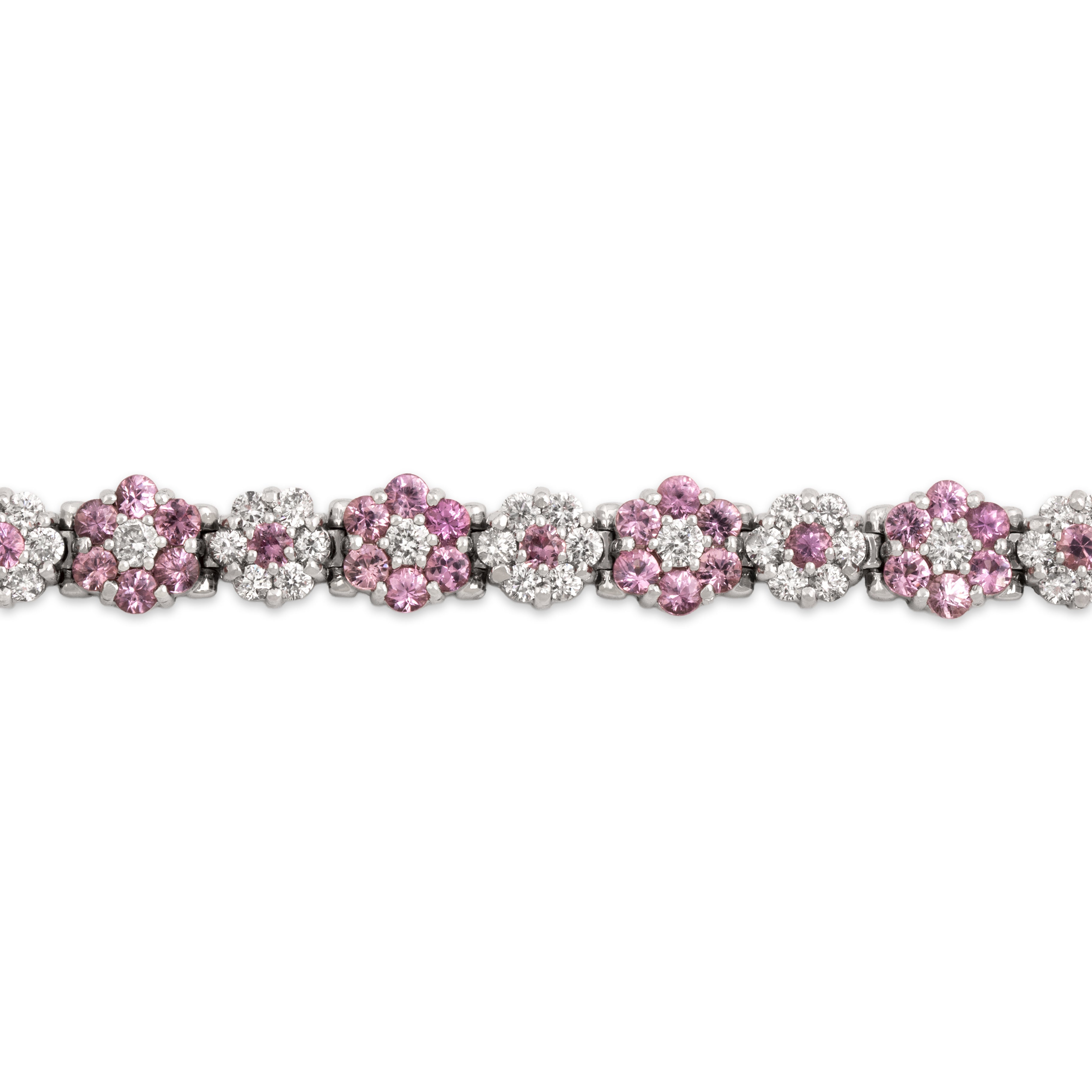 Vintage 14k White Gold 3.75cttw Pink Sapphire 2.8cttw Diamond Floral Bracelet 6.75