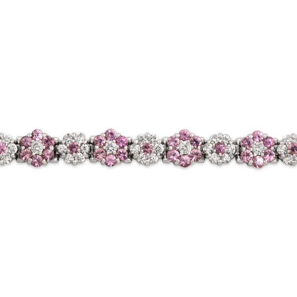 Vintage 14k White Gold 3.75cttw Pink Sapphire 2.8cttw Diamond Floral Bracelet 6.75"