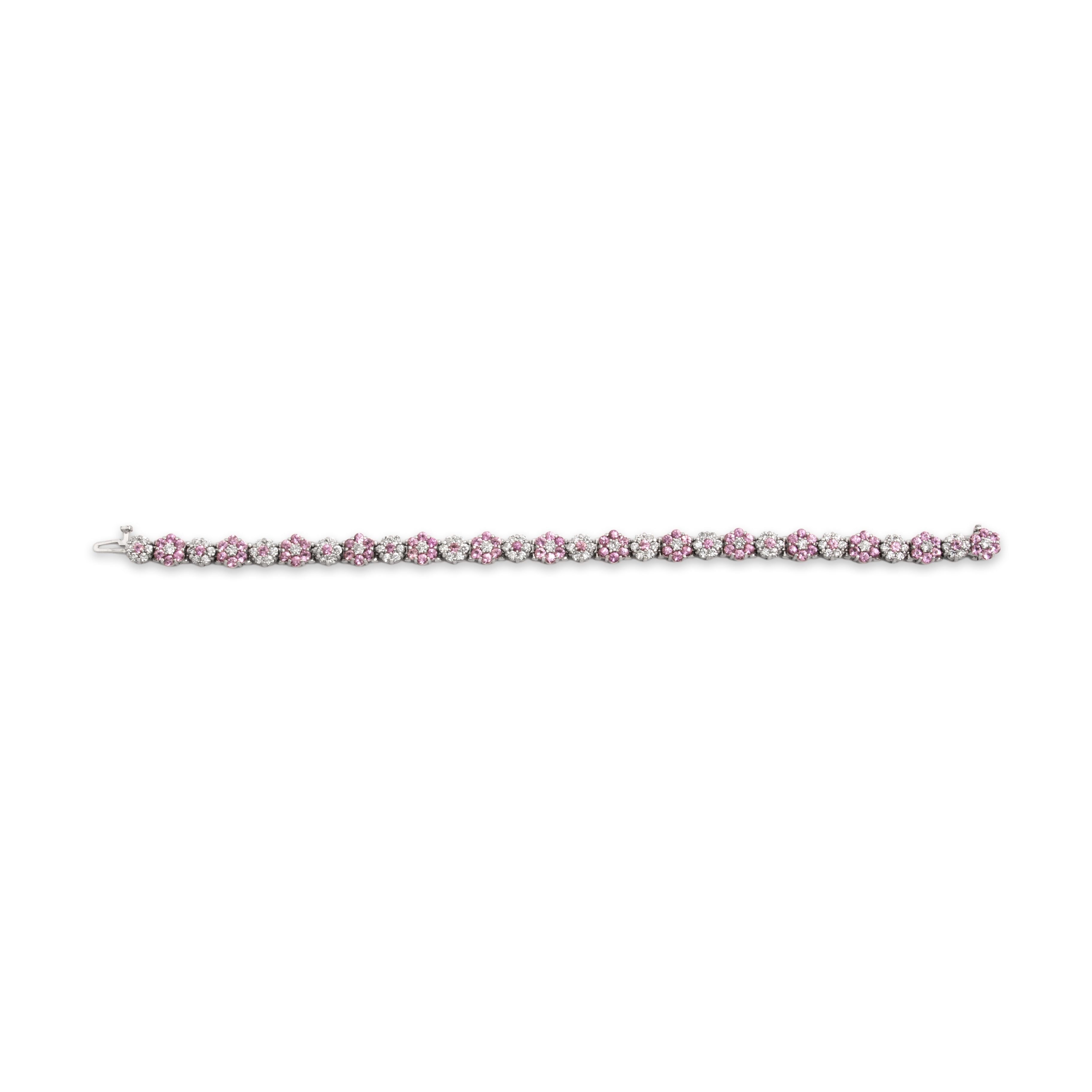 Vintage 14k White Gold 3.75cttw Pink Sapphire 2.8cttw Diamond Floral Bracelet 6.75