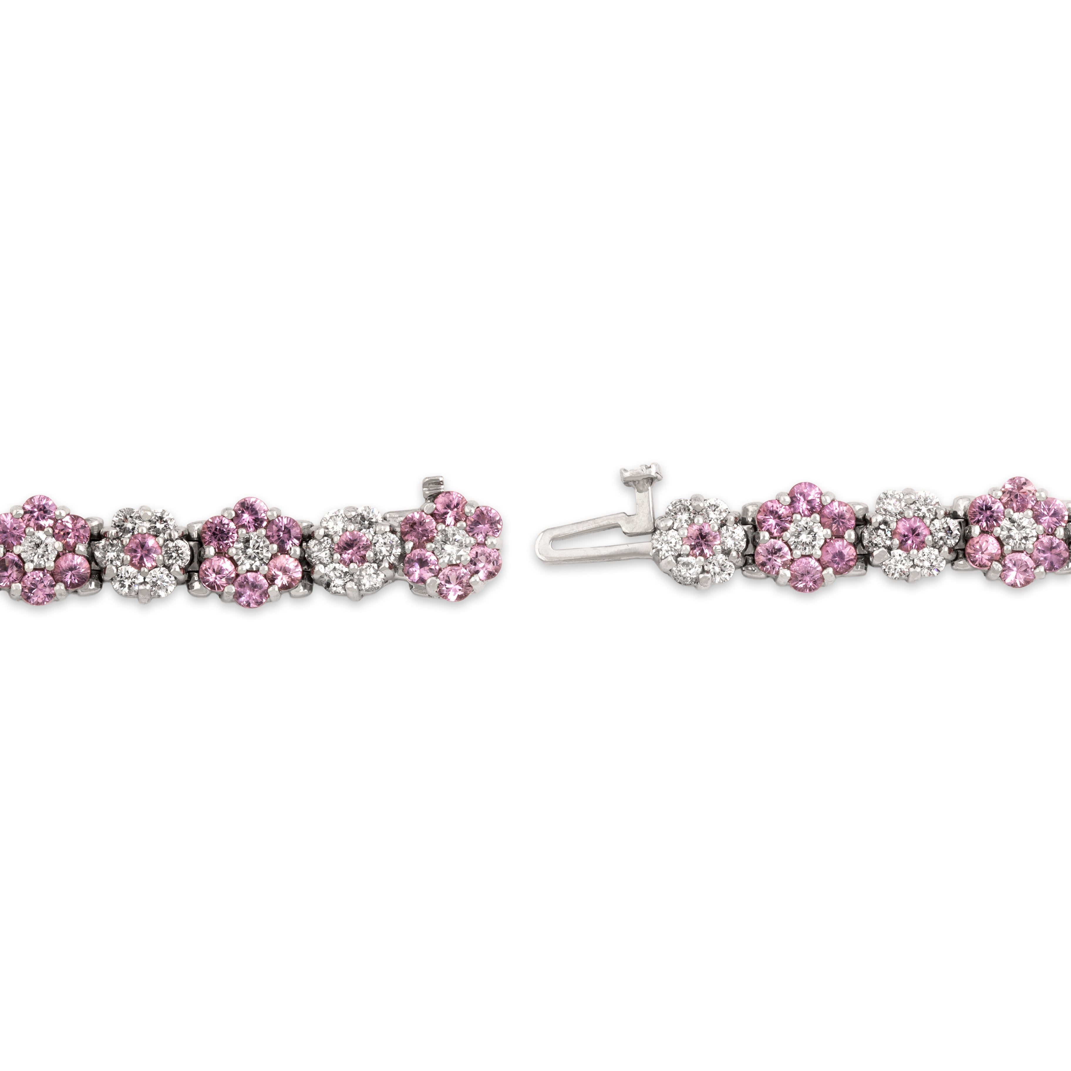 Vintage 14k White Gold 3.75cttw Pink Sapphire 2.8cttw Diamond Floral Bracelet 6.75