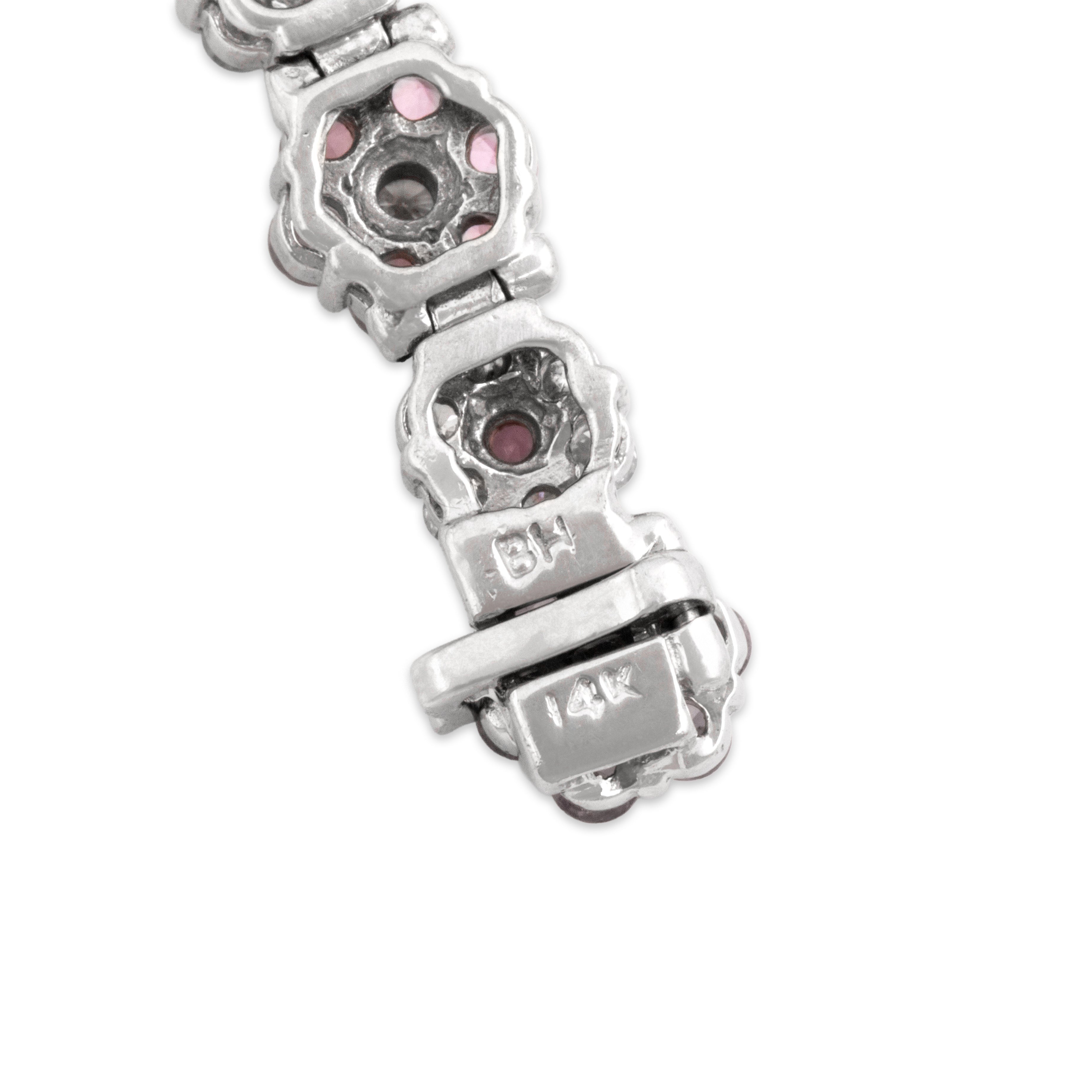 Vintage 14k White Gold 3.75cttw Pink Sapphire 2.8cttw Diamond Floral Bracelet 6.75