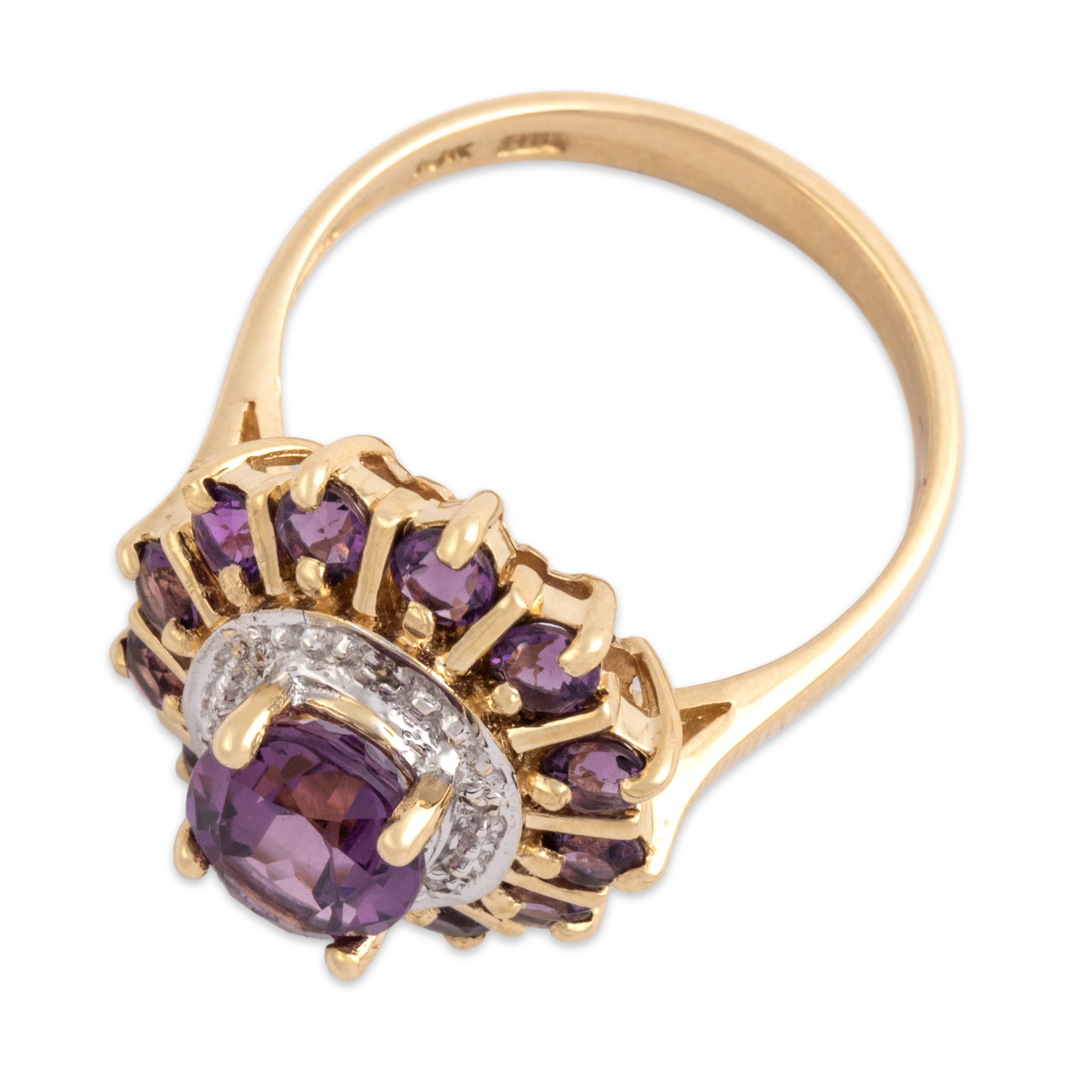Vintage 10k Yellow & White Gold 2.3cttw Amethyst Diamond Vibrant Purple Passion Cocktail Ring - Overall view