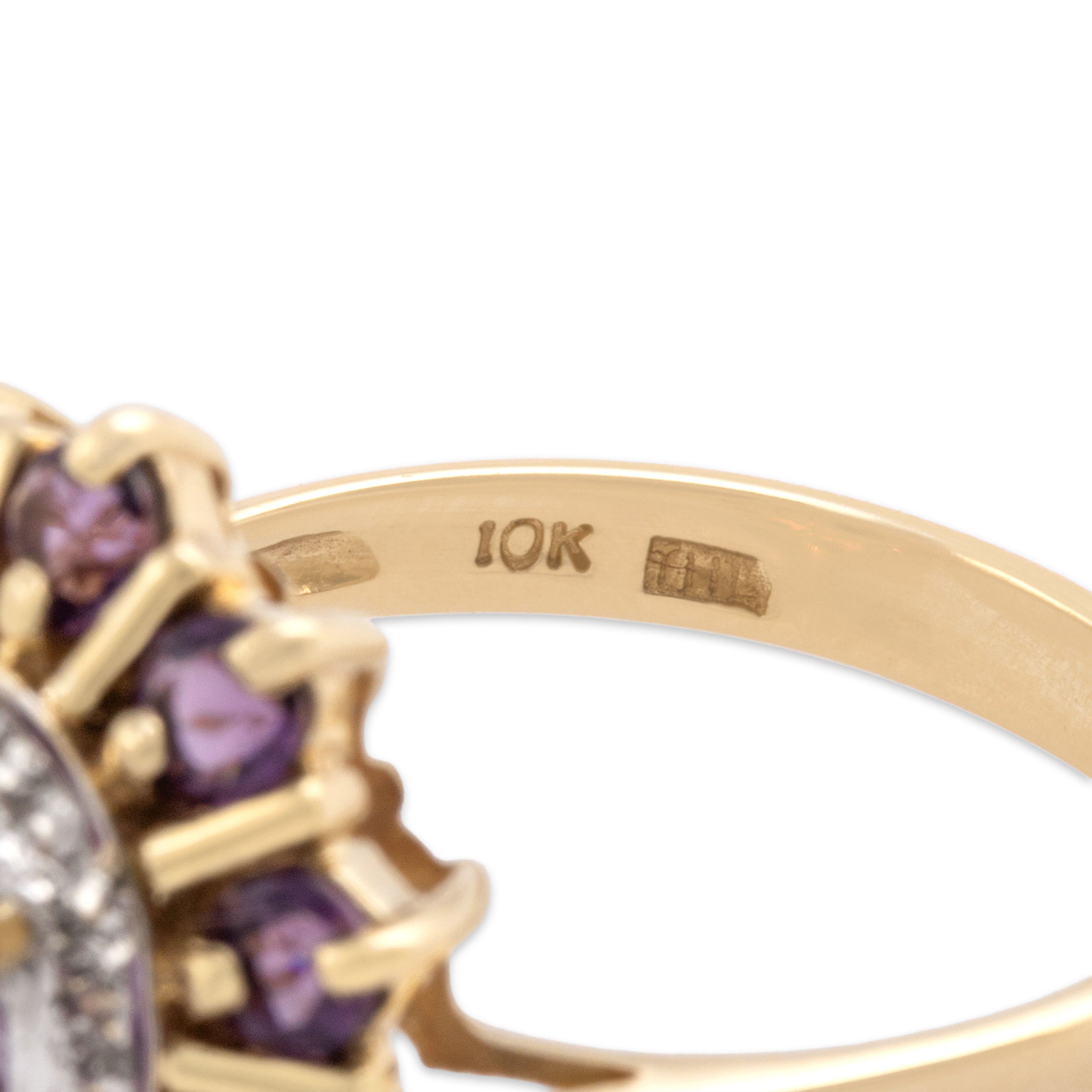 Vintage 10k Yellow & White Gold 2.3cttw Amethyst Diamond Vibrant Purple Passion Cocktail Ring - Hallmark view
